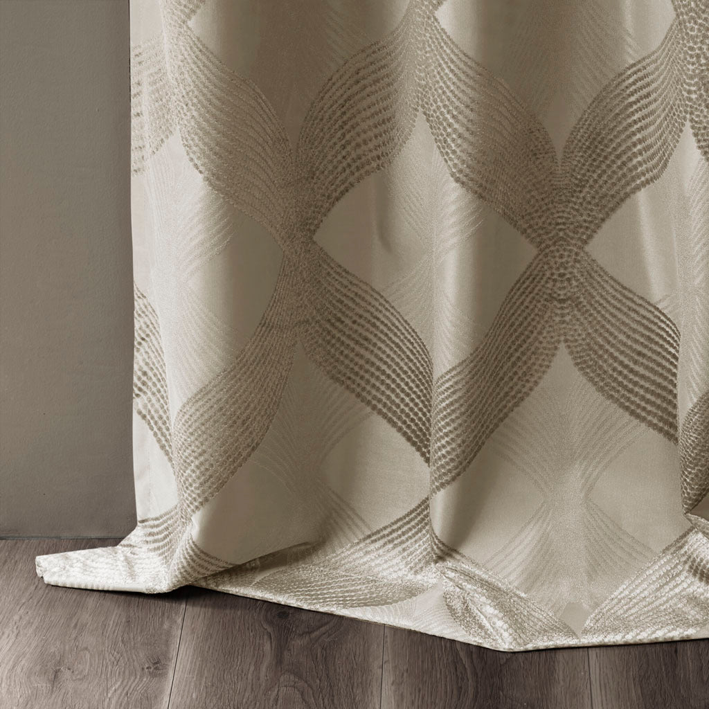 Ogee Knitted Jacquard Total Blackout Curtain Panel - Taupe