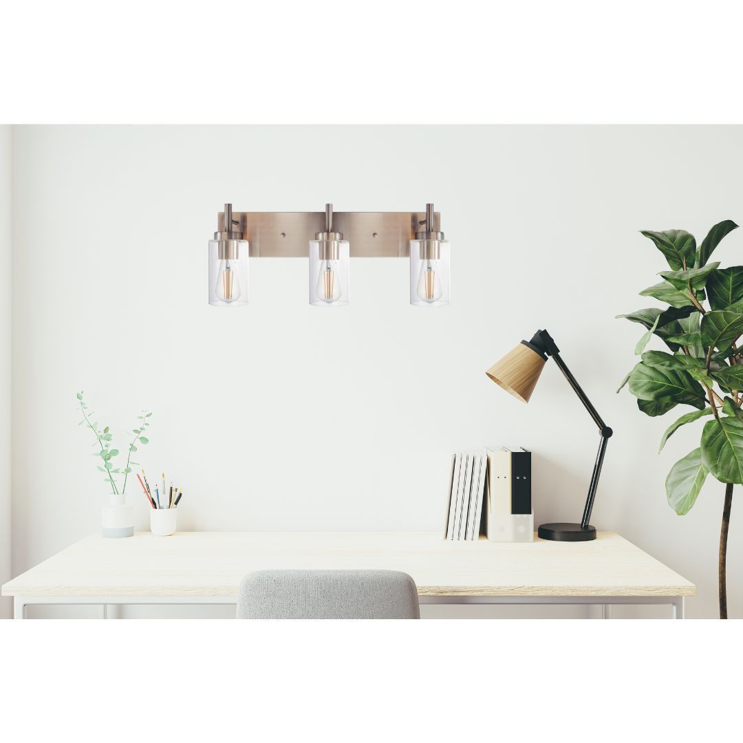 Vanity Bathroom Light Fixture Brushed Nickel 3 Lights Rustic Wall Sconce Lighting with Clear Glass Shade