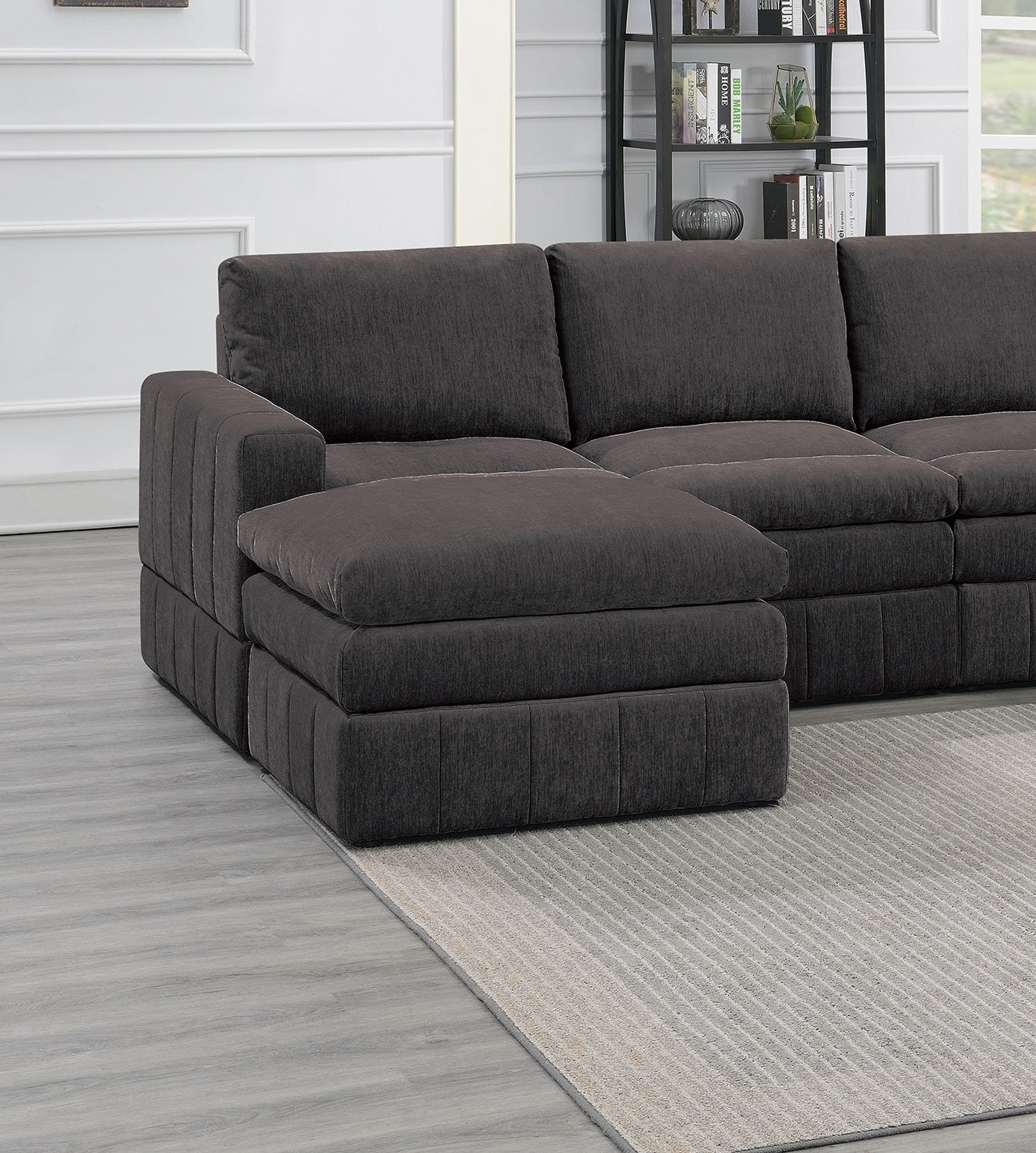 Contemporary 6pc Set Modular Sectional Set 2x One Arm Chair / Wedge 2x Armless Chairs 2x Ottomans - Mink Color