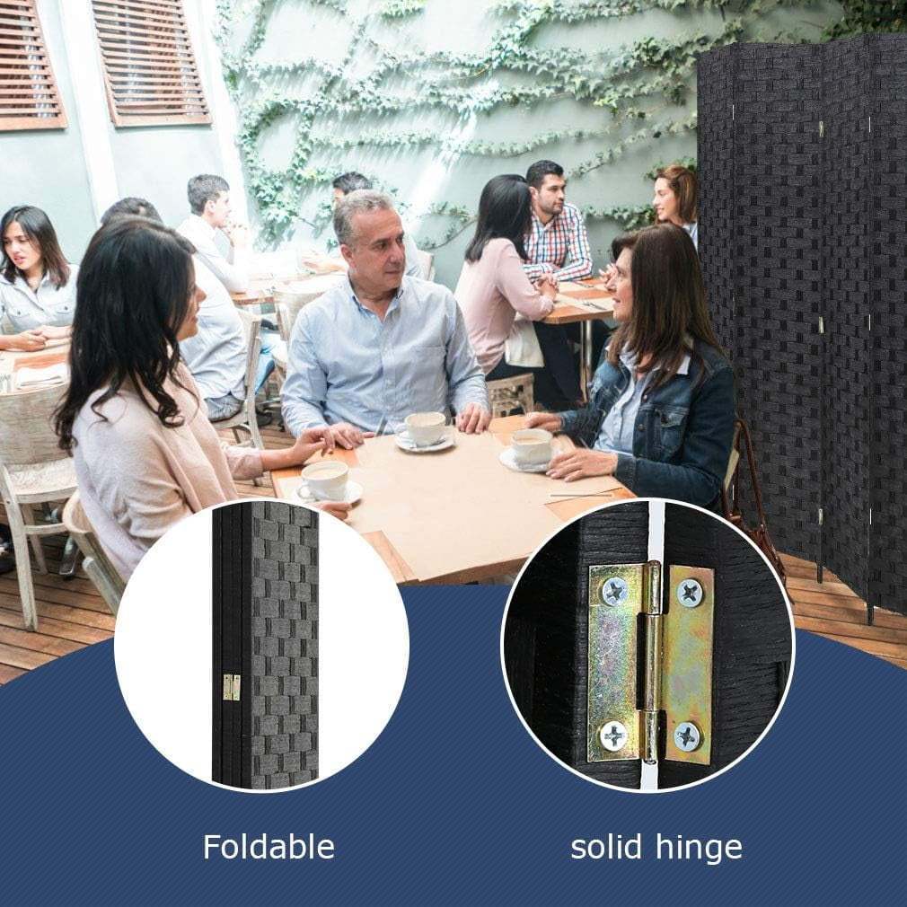 4 Panels Wood Mesh Hand-Woven Design Room Screen Divider - Black