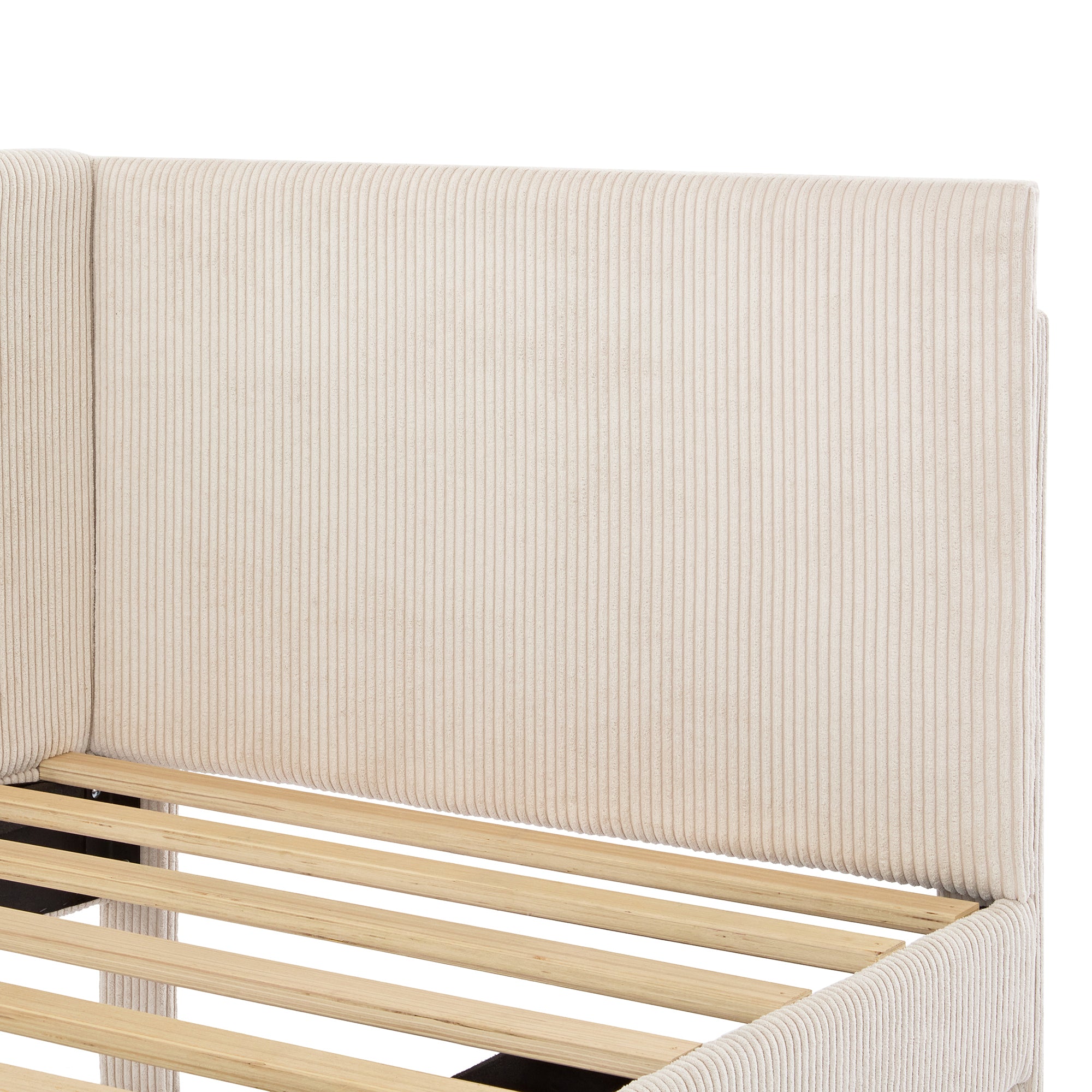 Twin Size L-Shaped Corduroy Daybed,Upholstered Bed Frame with  2 Storage Drawers, Beige