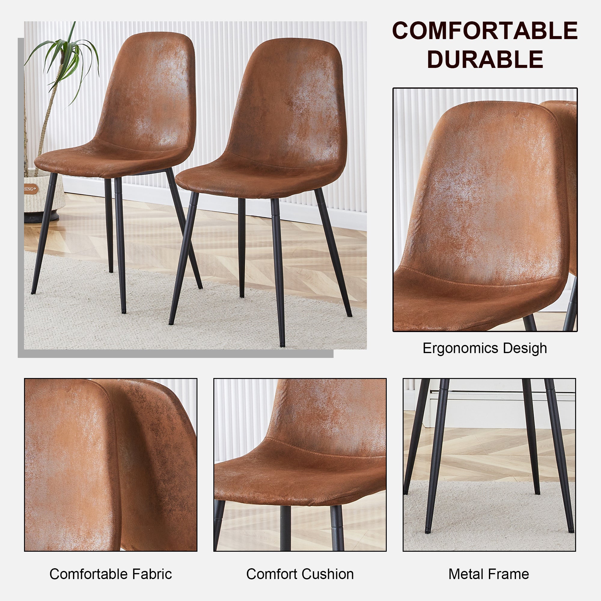 Set of 1 Dining Table and 4 Chairs - MDF rectangular - Brown