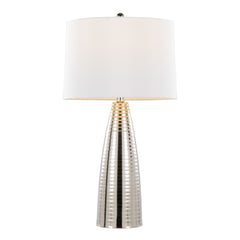 27" Contemporary Metal Table Lamp in Polished Nickel with White Linen Shade - Set of 2