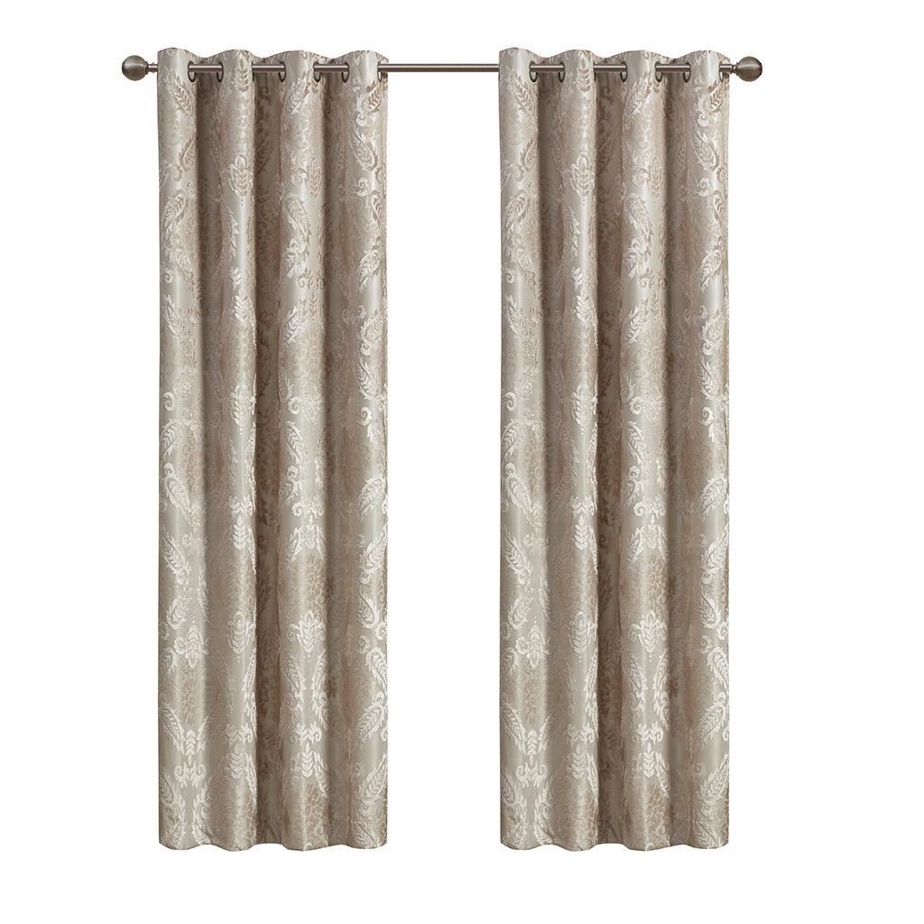 50x95" Knitted Jacquard Paisley Total Blackout Grommet Top Curtain Panel - Champagne (1 panel only)