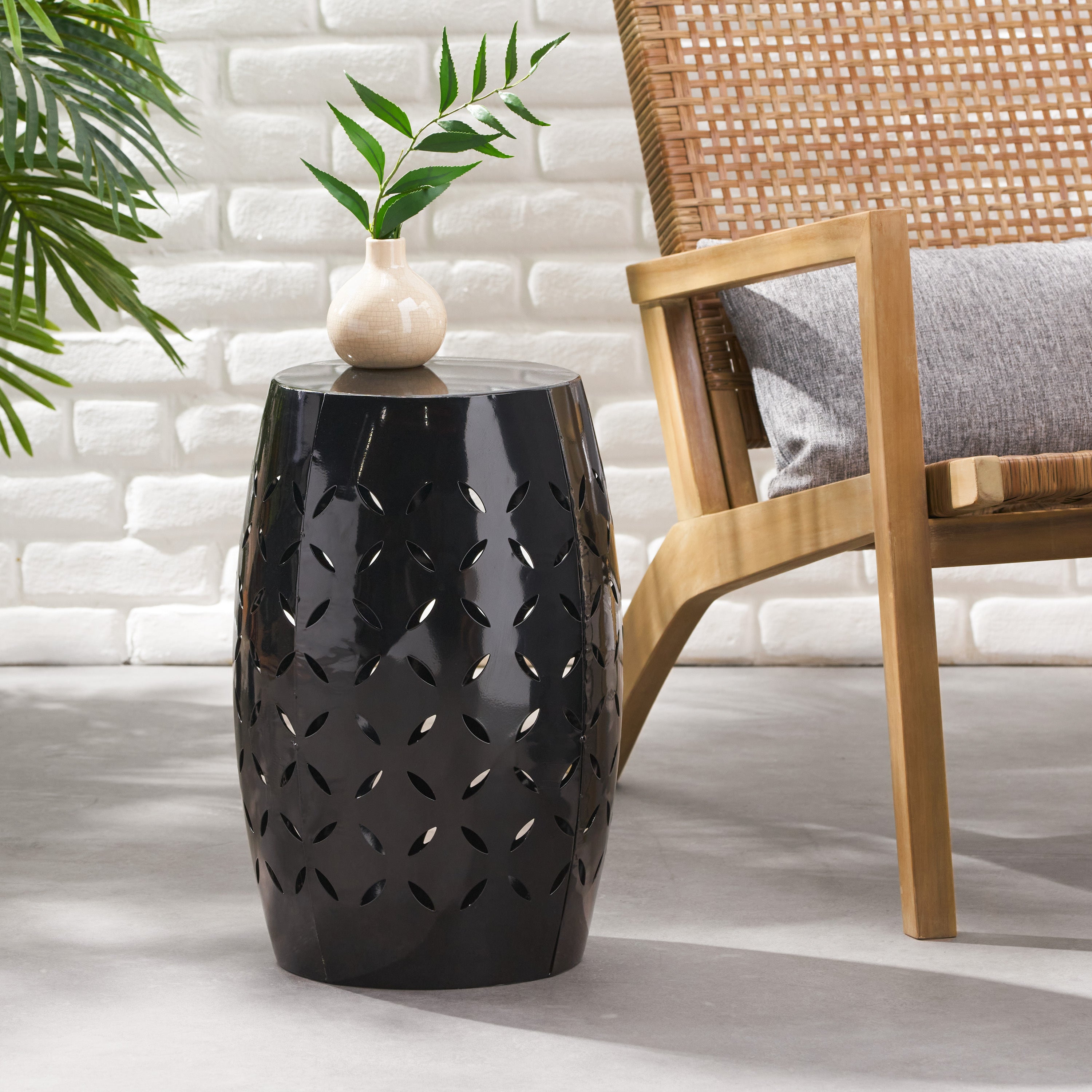 Barrel Shape Metal Side Table - Black