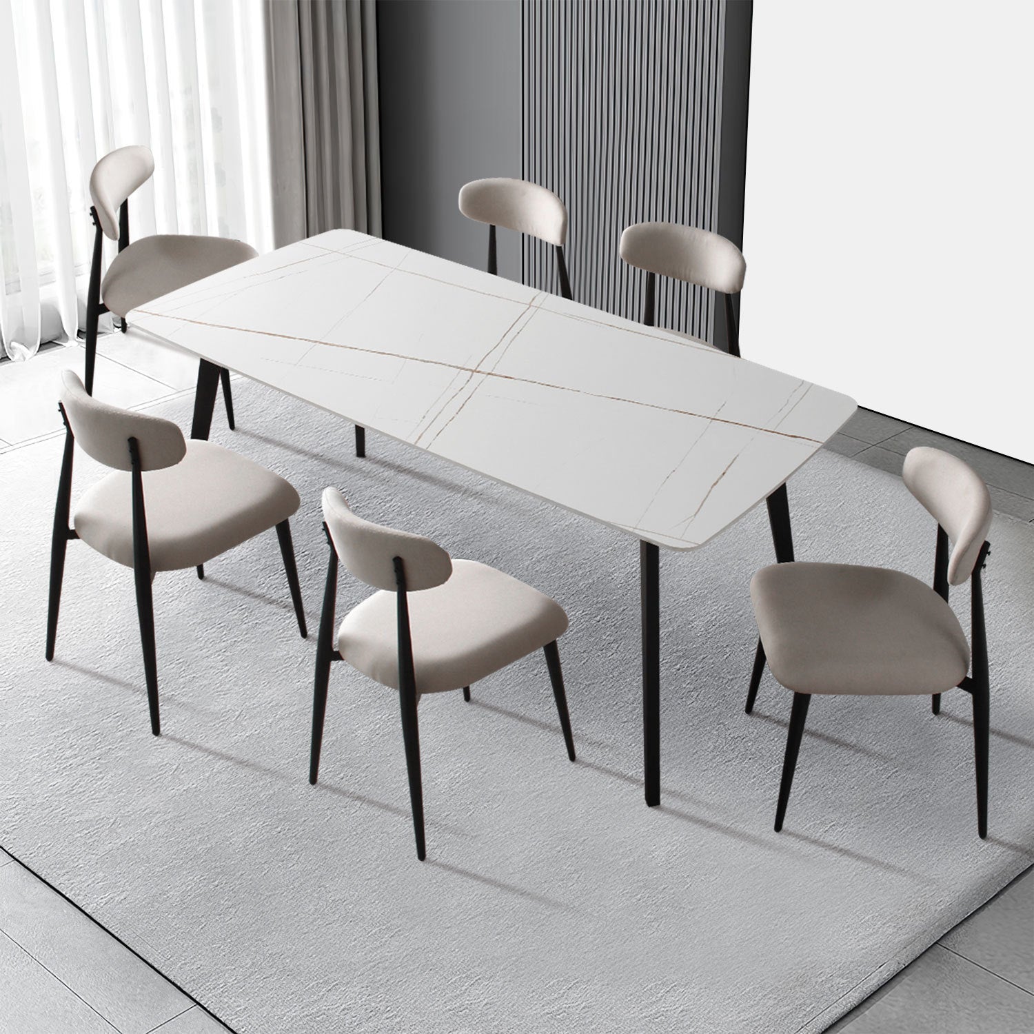 Dining Chairs  Upholstered Chairs with Metal Legs (Set of 6) - Light Grey