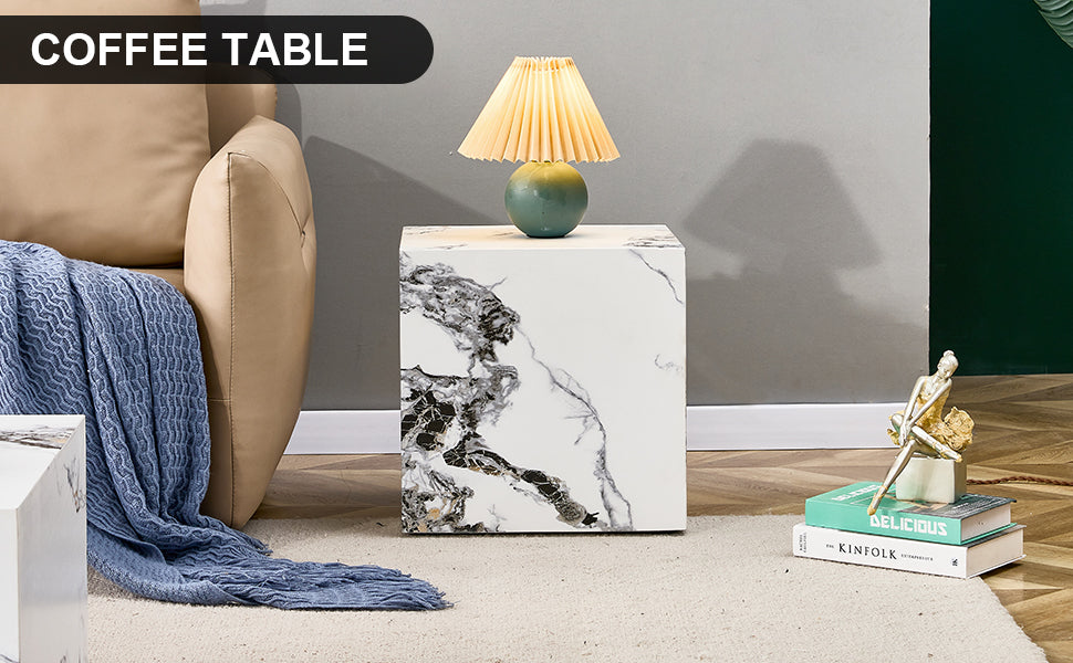 Modern Cube Design Side Table - White