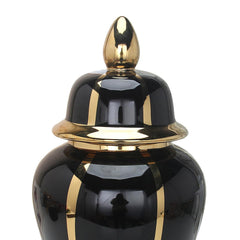 14"H Black Linear Gilded Ginger Jar with Removable Lid