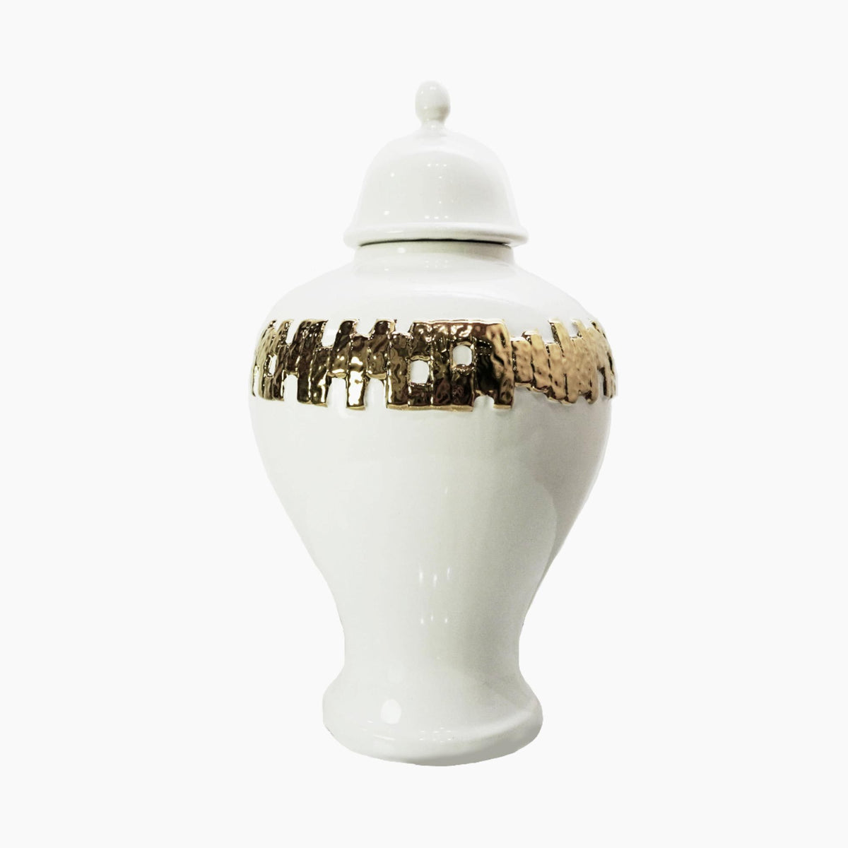 18"H White Ginger Jar with Gold Ornament