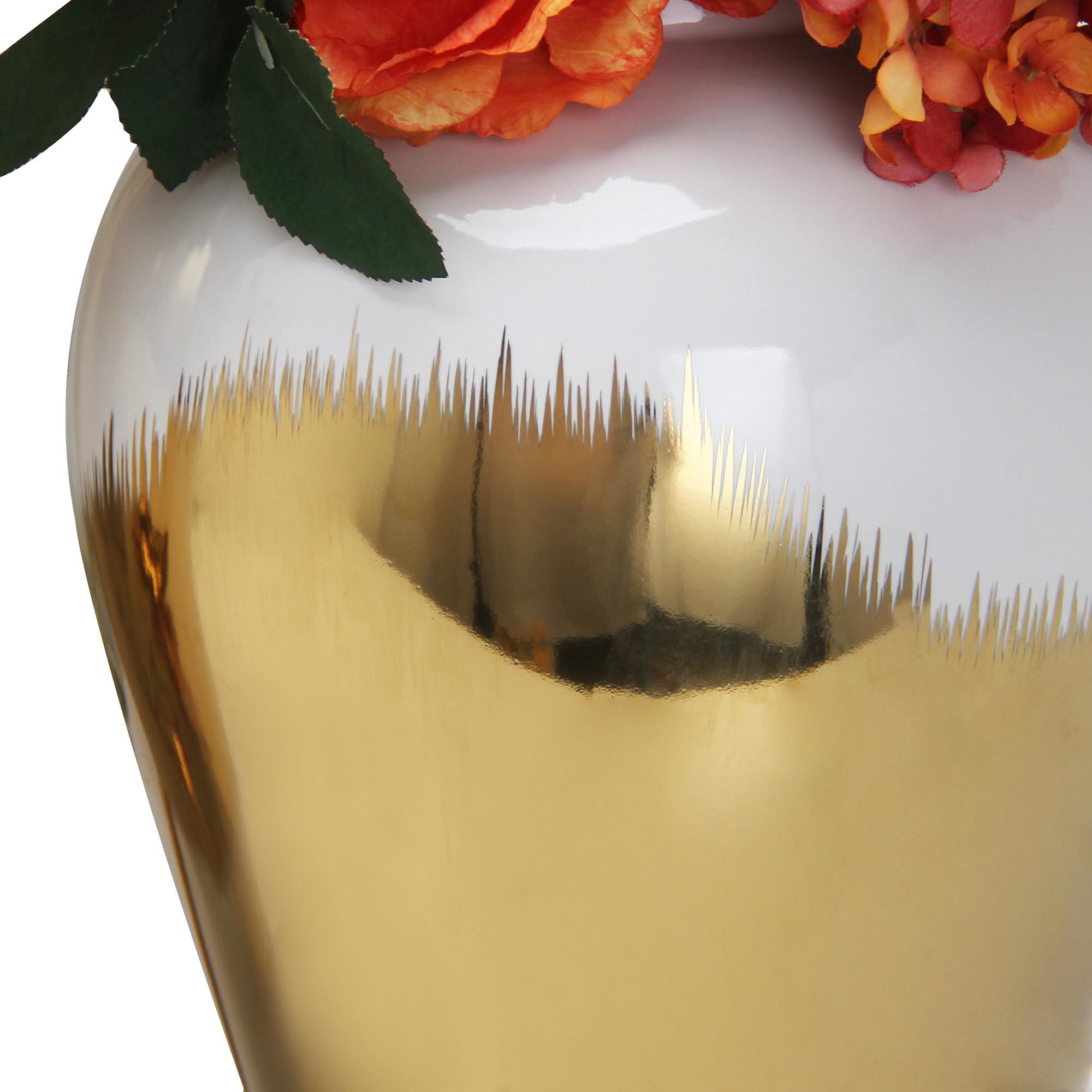 18.50"H Regal White Gold Gilded Ginger Jar with Removable Lid