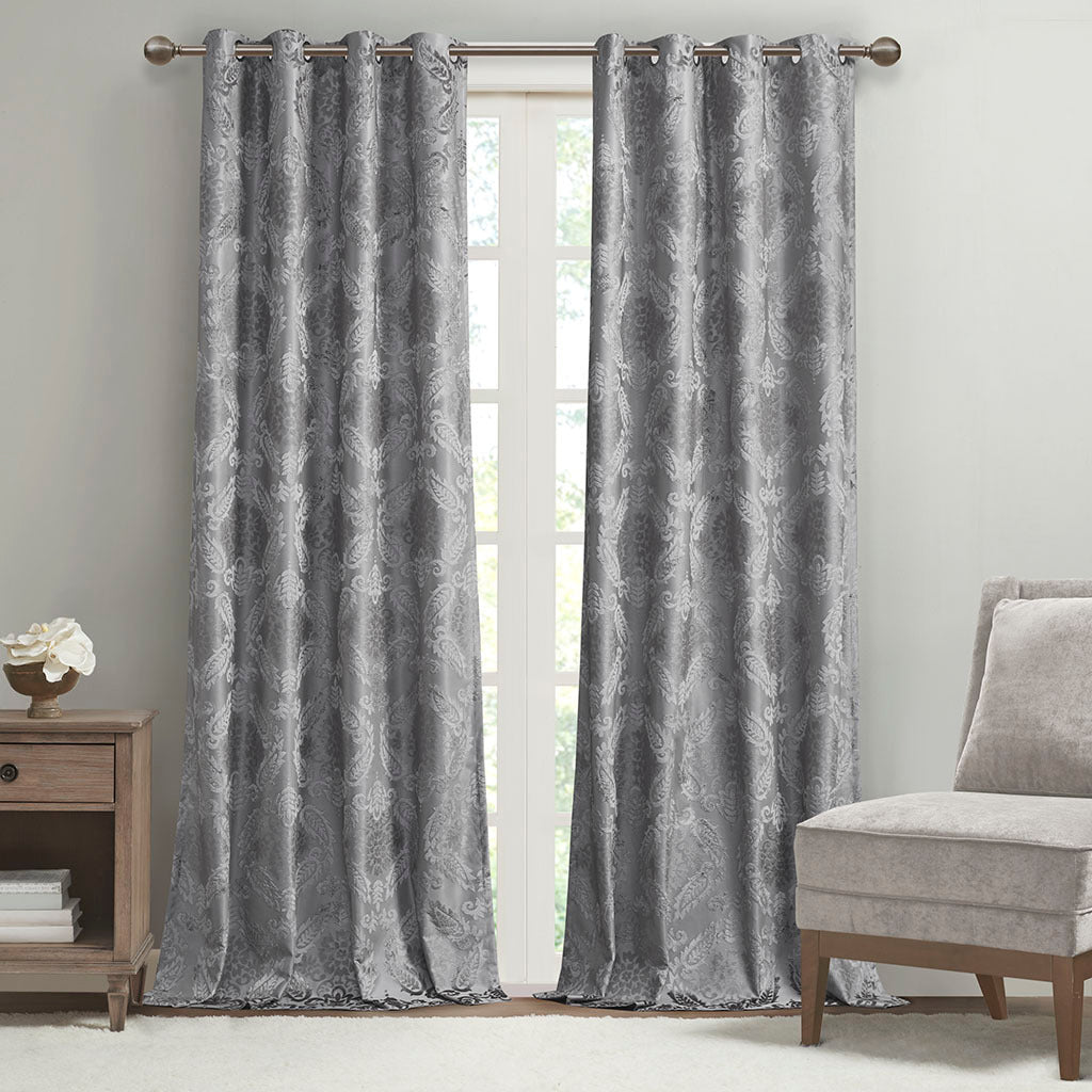 50x108" Knitted Jacquard Paisley Total Blackout Grommet Top Curtain Panel - Grey (1 panel only)