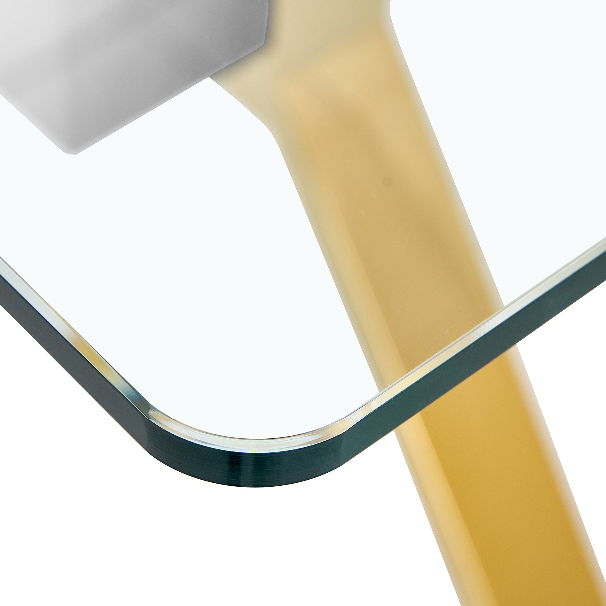 Modern Tempered Glass Dining Table - Transparent with Gold Plated Metal Legs (no chairs included))