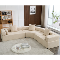 Upholstered 4 Seater Couch for Living Room, Modern Modular 3 Piece Free Combination, Semicircular Modular Sofa - Boucle, Khaki