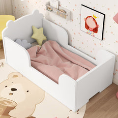 Toddler Floor Bed Frame, Cot Bed for Boys and Girls Ages 3-6, Bear Shape Toddler Bed, White