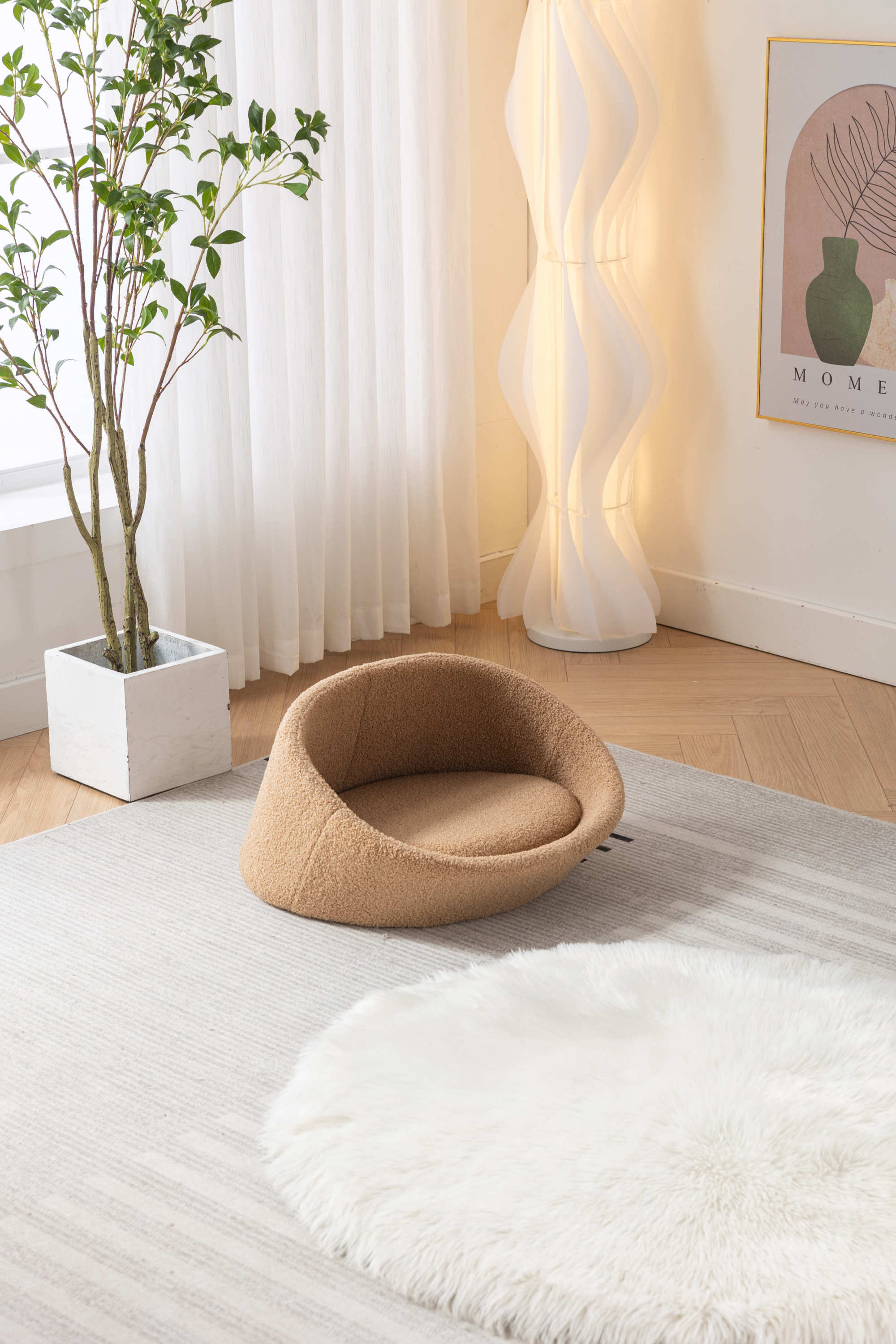 Cat Bed Pet Sofa With Solid Wood frame, Cashmere cover, Mid Size - Brown color
