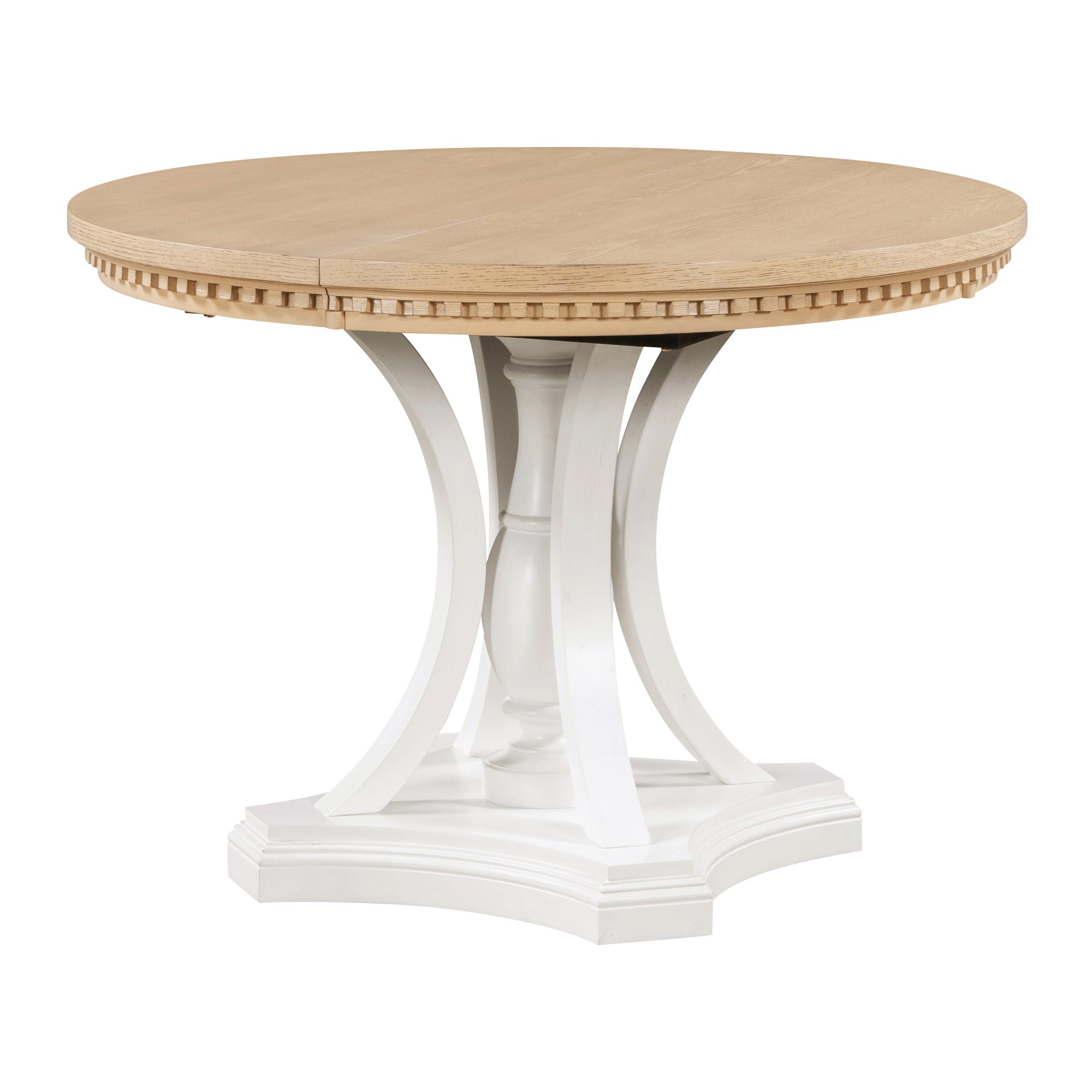 Retro 5-piece Dining Set Extendable Round Table and 4 Chairs - Oak Natural Wood + Antique White