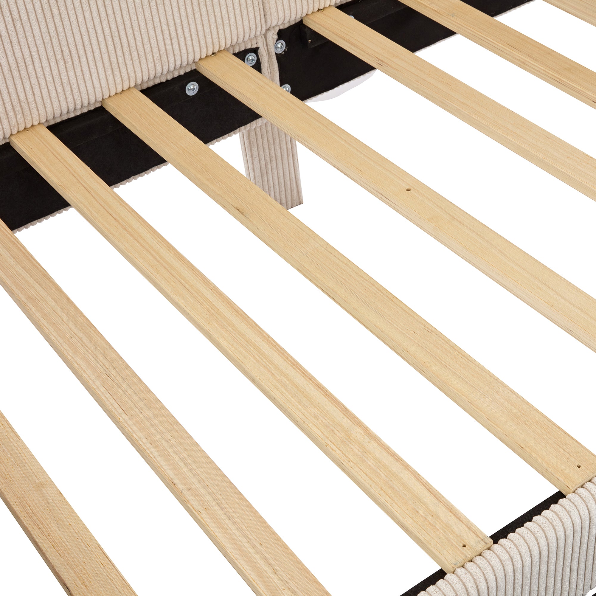 Twin Size L-Shaped Corduroy Daybed,Upholstered Bed Frame with  2 Storage Drawers, Beige