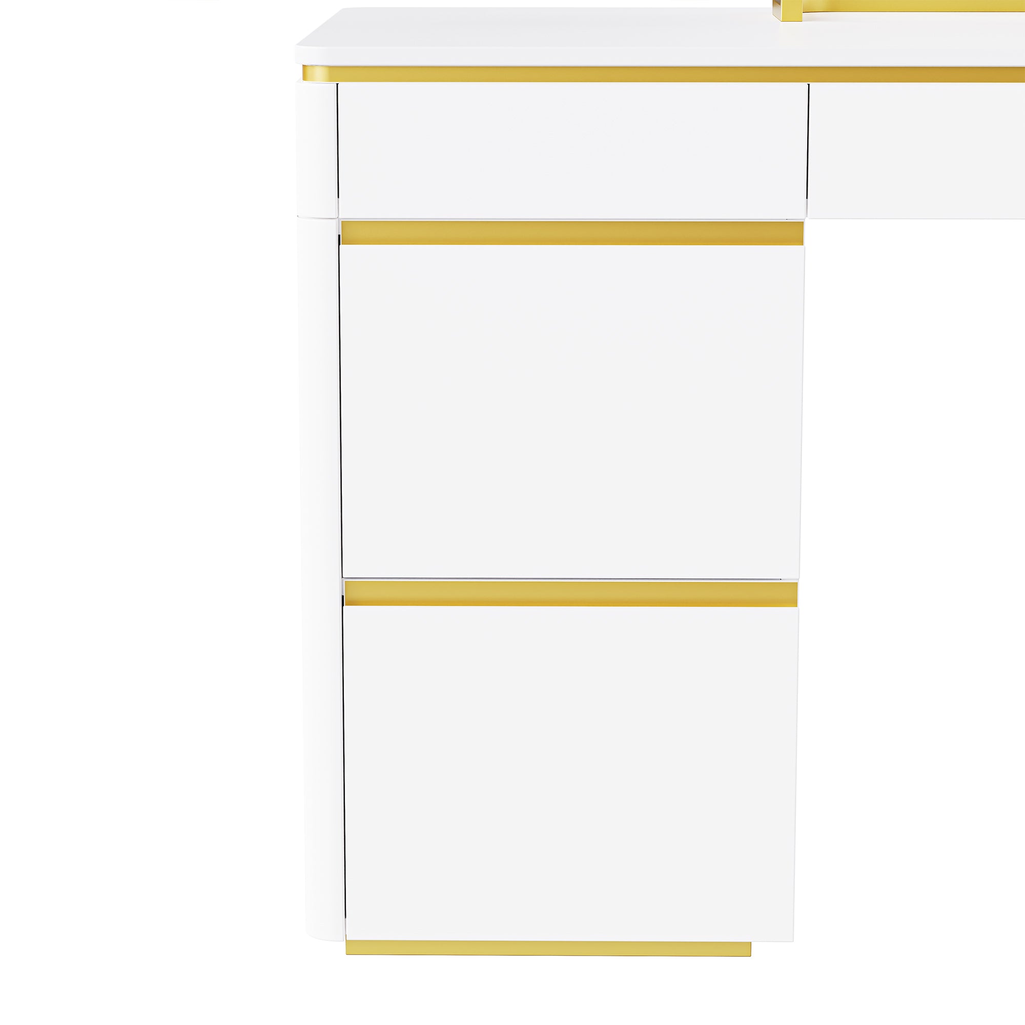 60''Modern Executive Desk,White Curved Computer Desk with Gold Metal Legs,3-Drawers Home Office Desk - Gold+White
