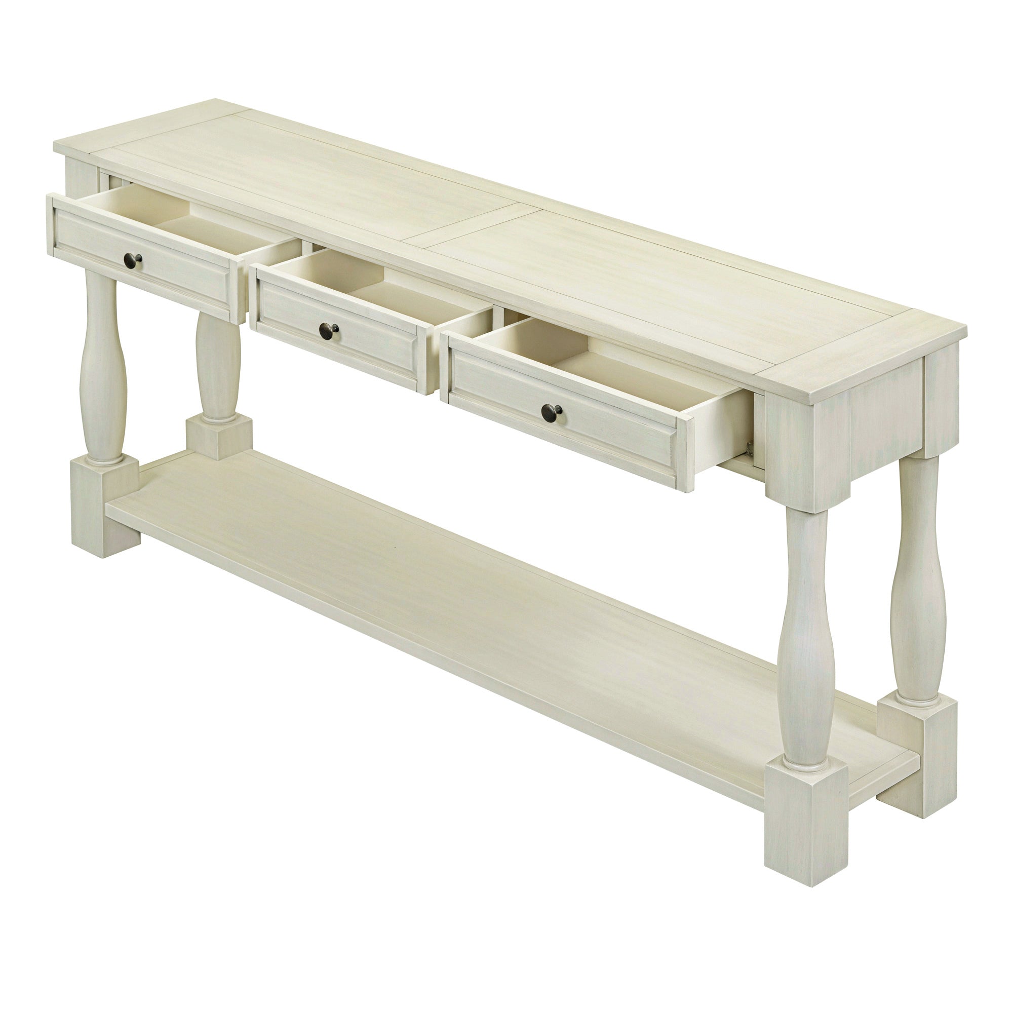 63" Long Console Table with Drawers and Shelf for Entryway, Hallway, Living Room - Antique White