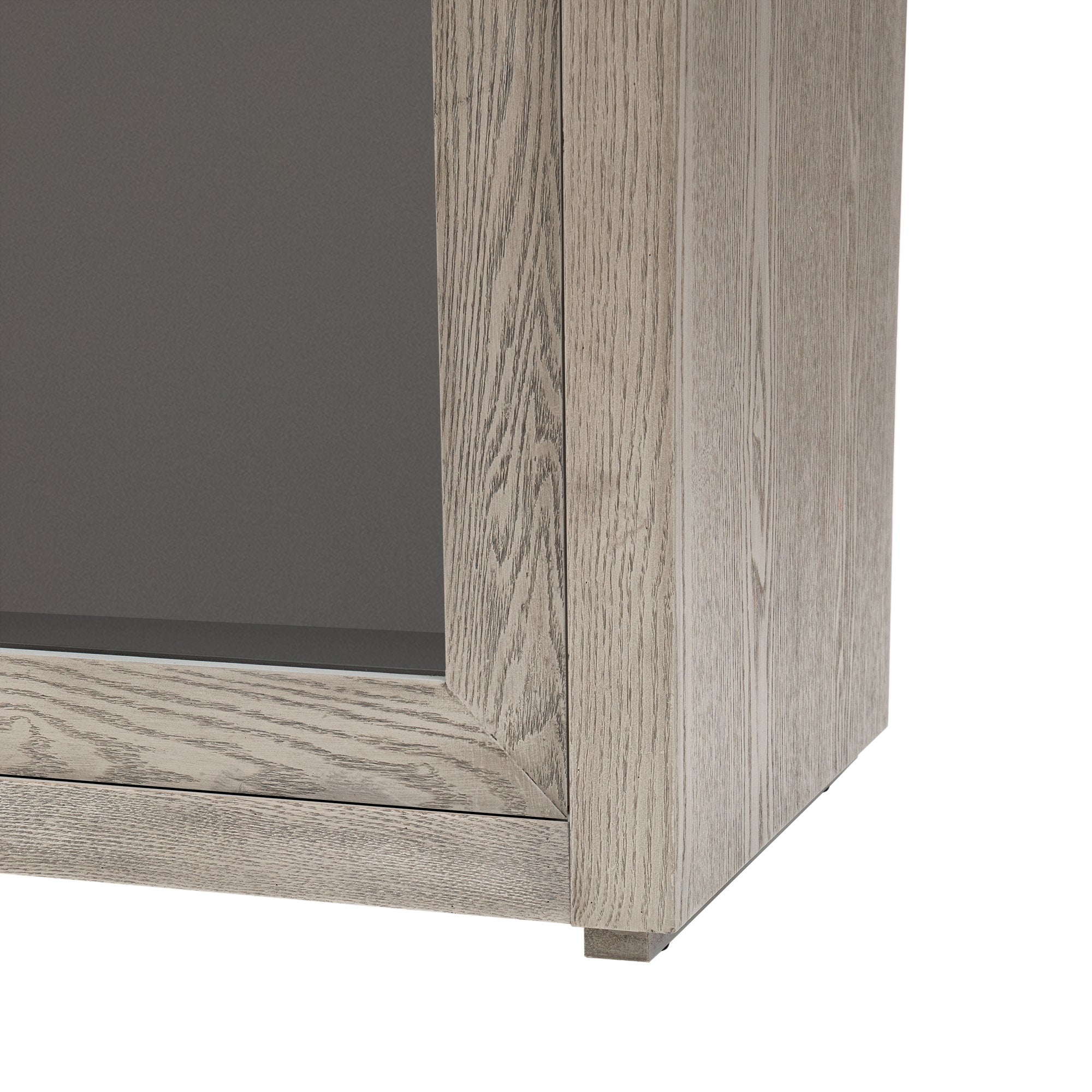Wood Storage Cabinet with Three Tempered Glass Doors and Adjustable Shelf (Grey)