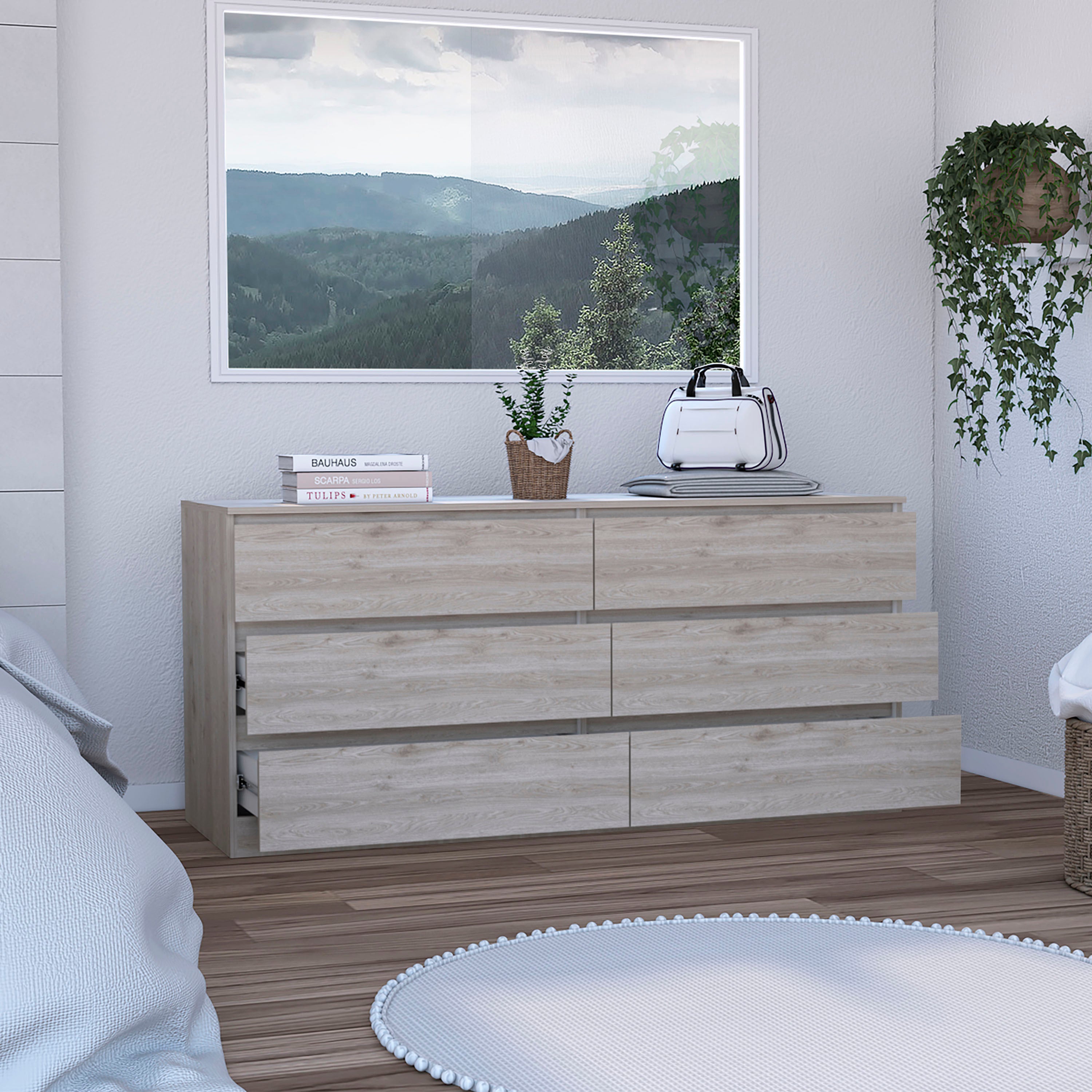 6 Drawer Double Dresser - Light Gray