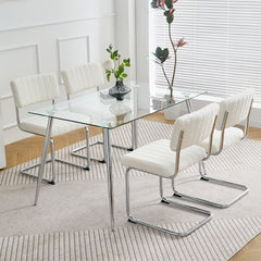 Luxury Dining Chairs with Silver Metal Legs (Set of 4) - White