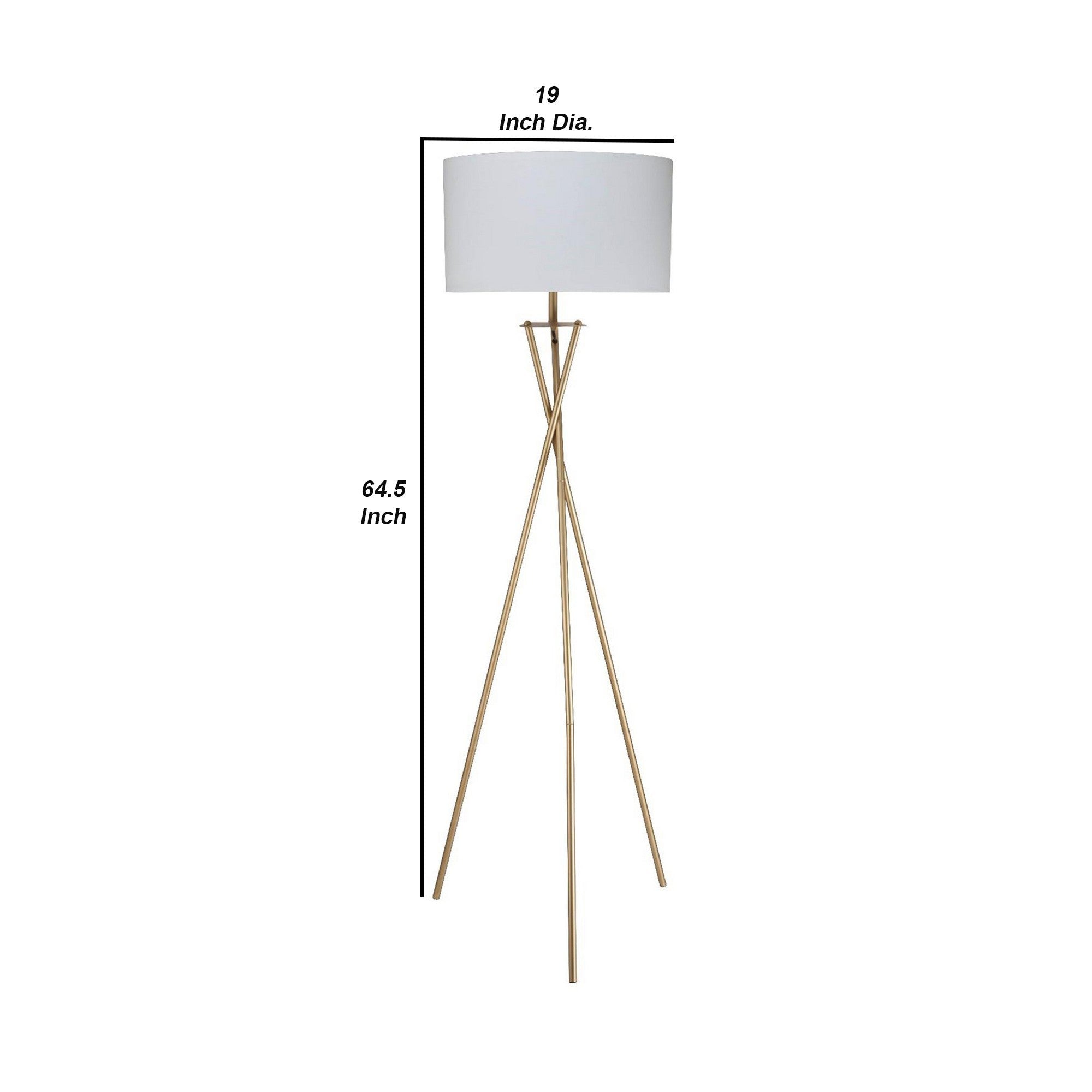 Metal Tripod Legs Floor Lamp with Rotary Switch, Gold