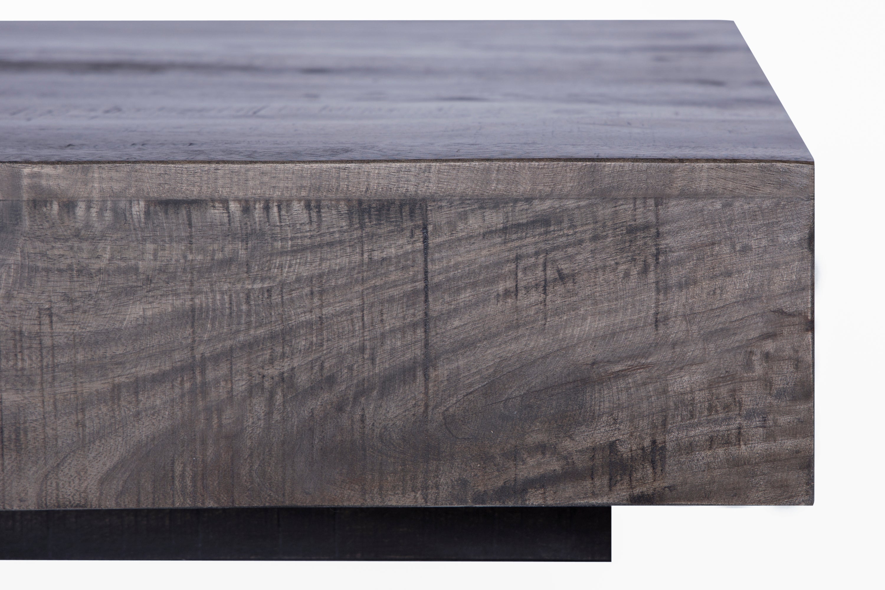 Charcoal Finish Solid Wood Low Profile Rough Coffee Table