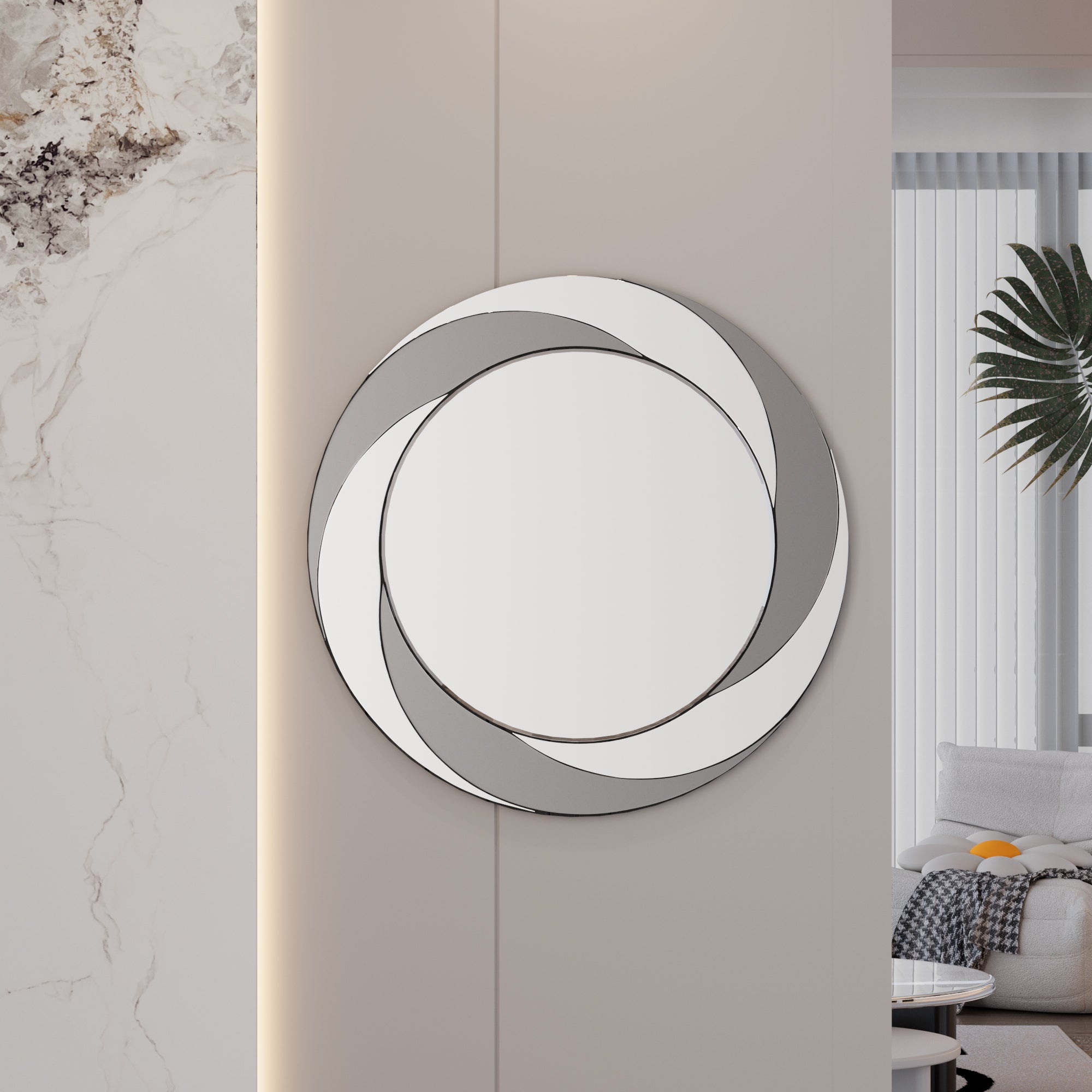 Wall-Mounted Silver Decorative Round Mirror 24 inch