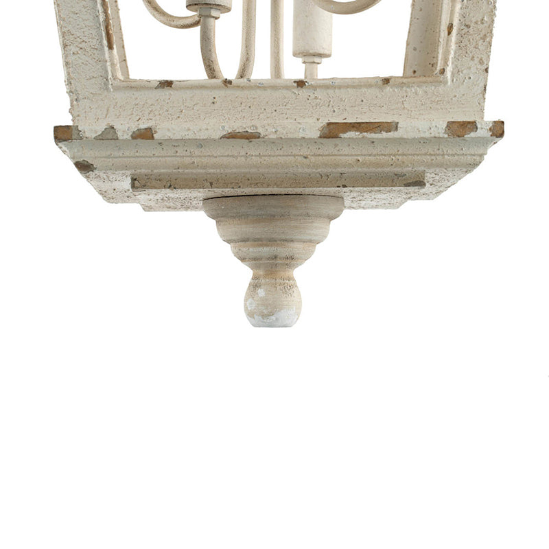 French Style 4-Light Wood Chandelier, Hanging Light Fixture with Adjustable Chain