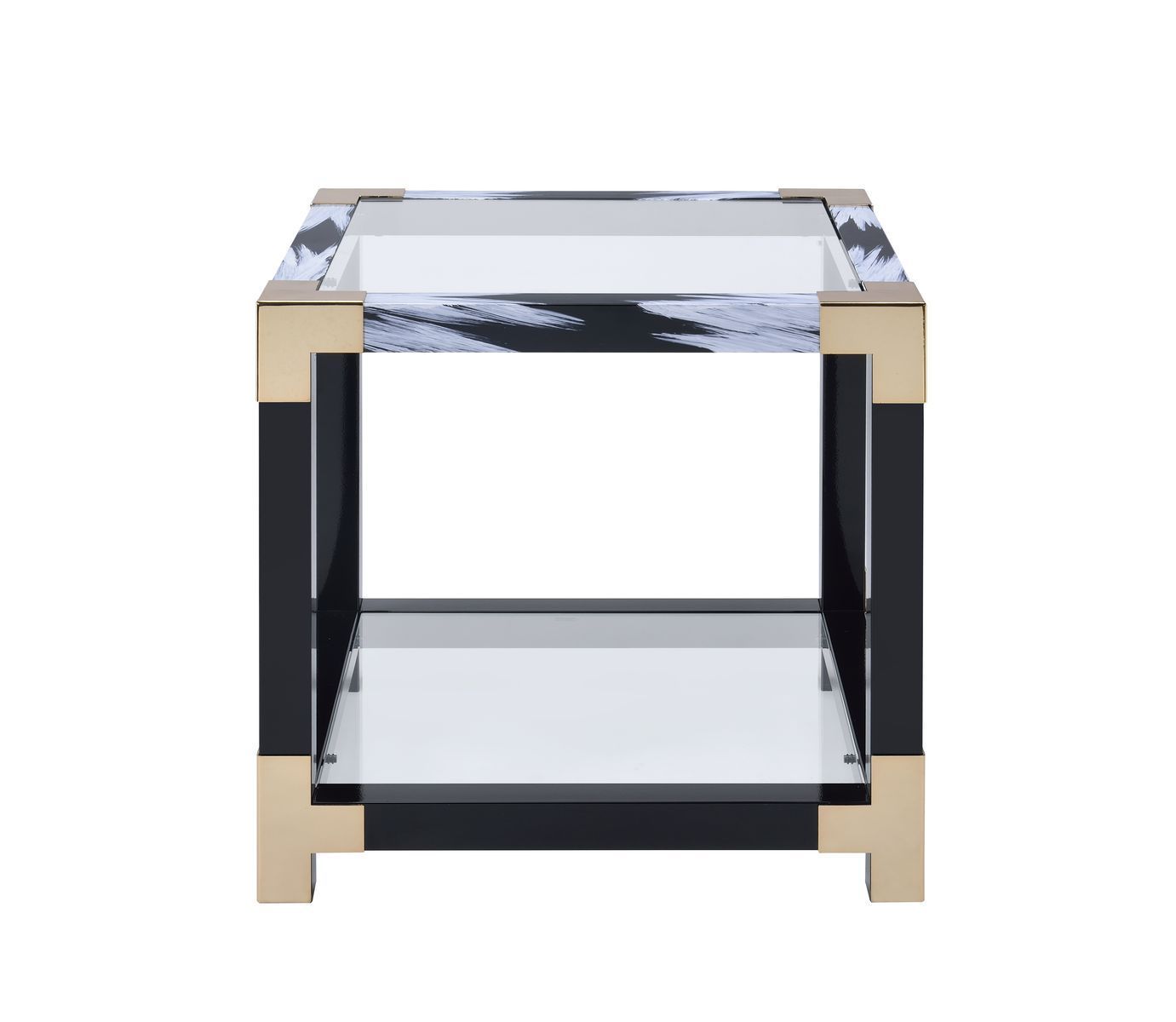 Lafty End Table in White Brushed & Clear Glass