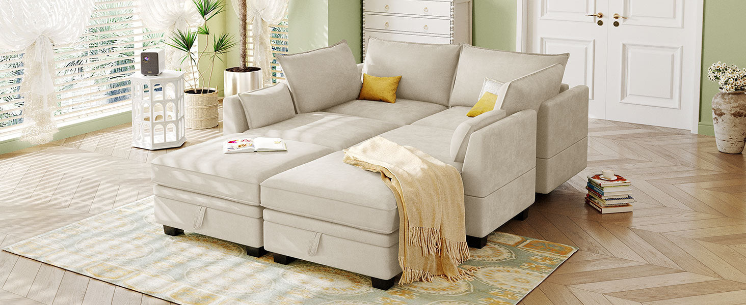 Modern Large U-Shape Modular Sectional Sofa,  Convertible Sofa Bed with Reversible Chaise - Beige