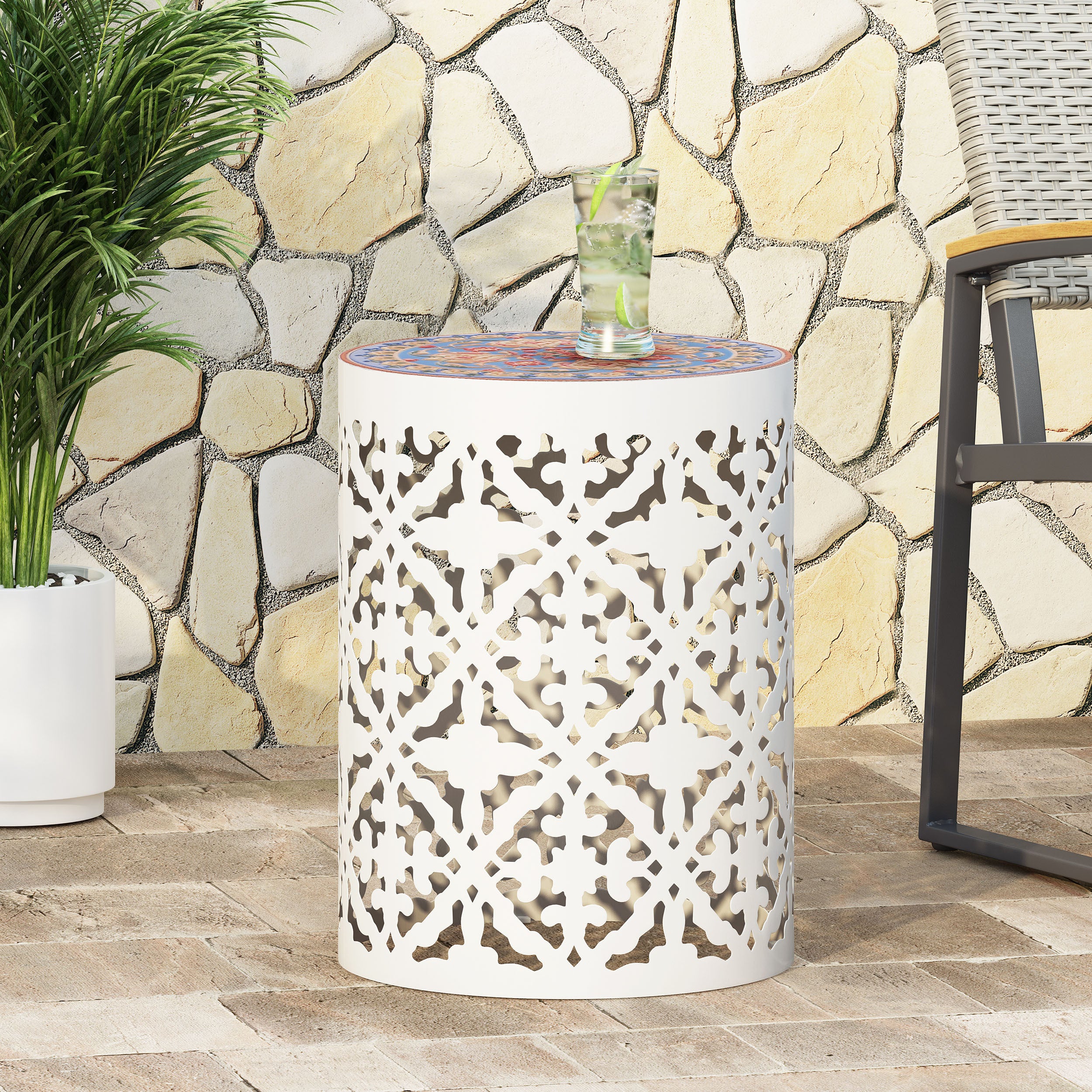 Mosaic Metal Fram Side Table - White