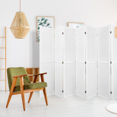 8 Panel Room Divider, 5.6Ft Pegboard Display Wooden Room Divider - Elegant White