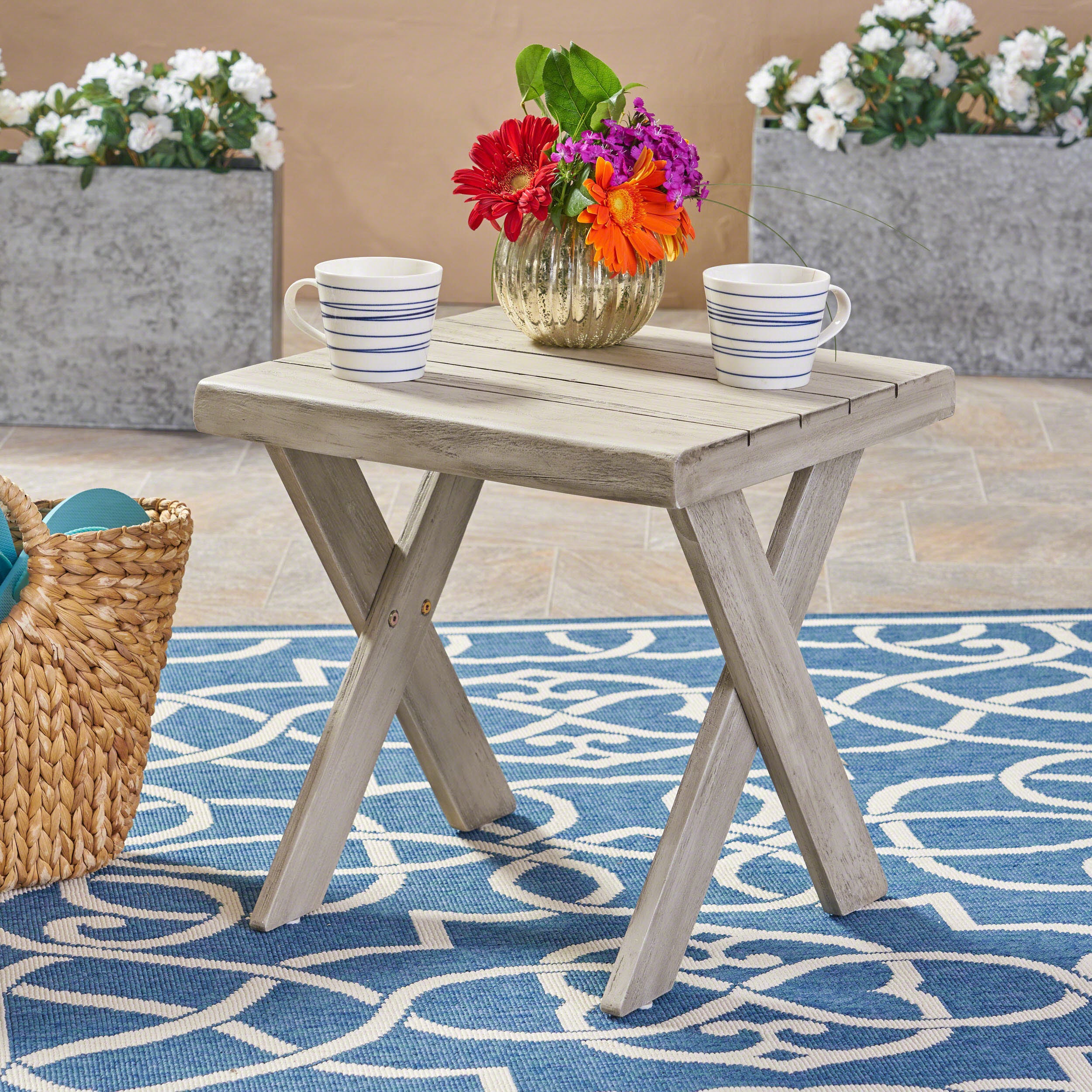 Rustic Tray Side Table - Light Grey