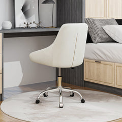 Set of 2 Chairs, Modern Velvet Fabric with Chrome Legs - Beige