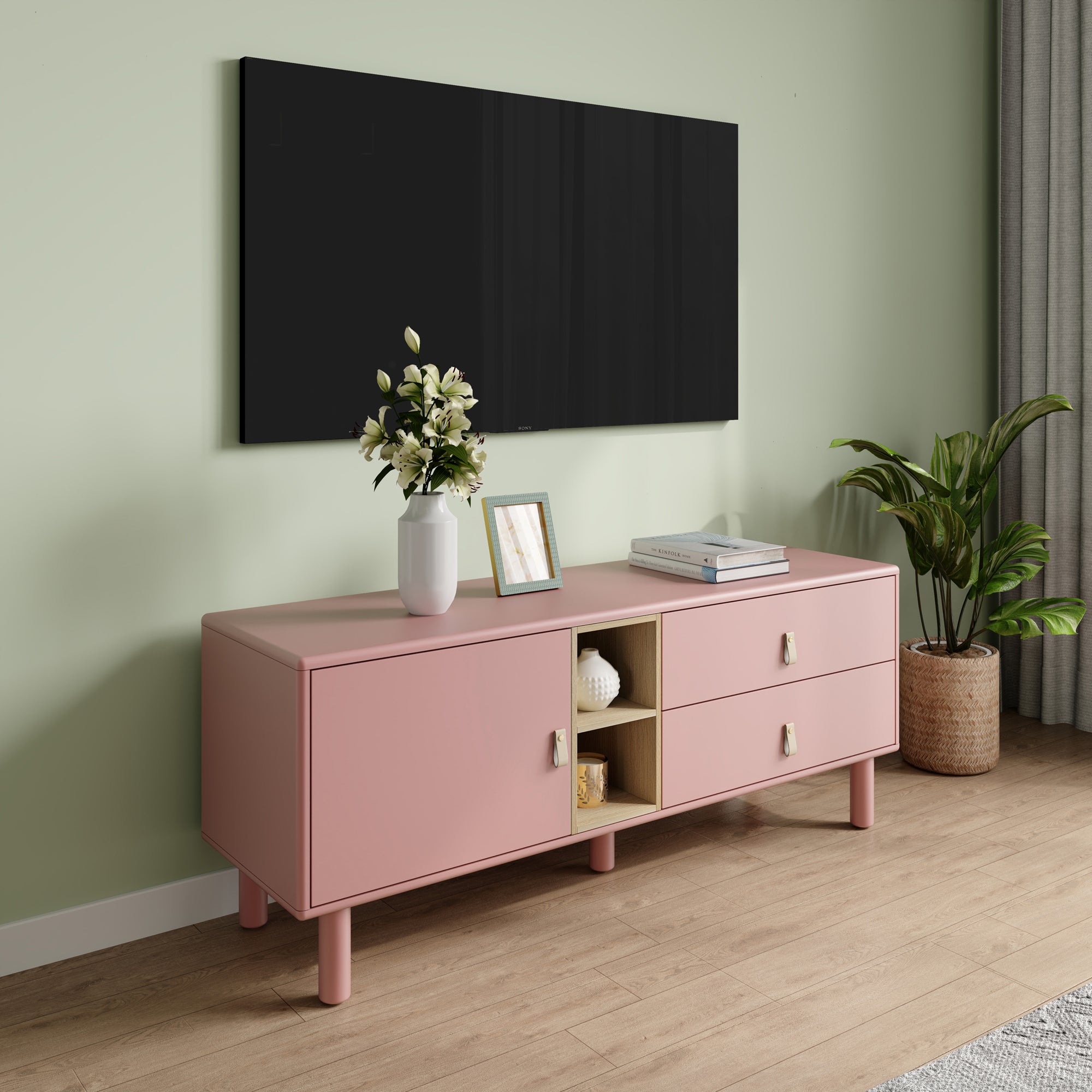 Drawer TV Home Cabinet with Door, Storage, multi-functional - Pink