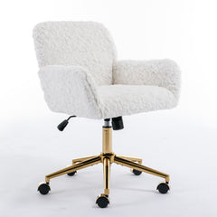 Cozy Plush Home Office Chair with Golden Metal Base  Adjustable Desk Chair Swivel Office Chair,Vanity Chair - Cream