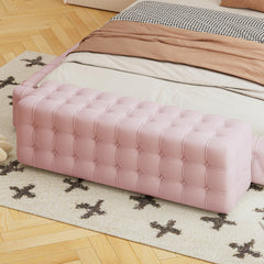 Velvet Upholstered Ottoman, Rectangular Footstool, No Assembly Required, Elegant and Luxurious Pink