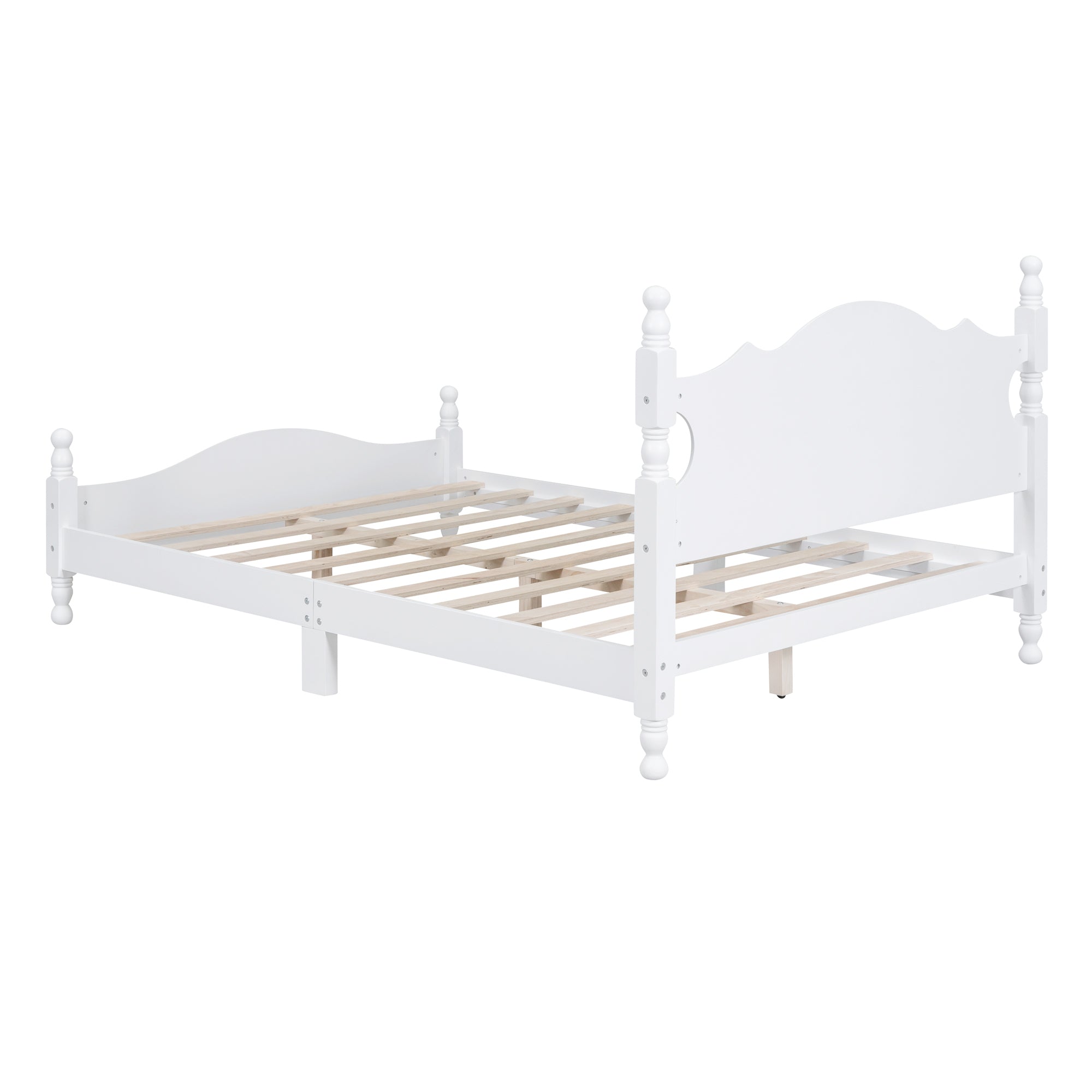 Full Size Wood Platform Bed Frame with Wooden Slat Support - White