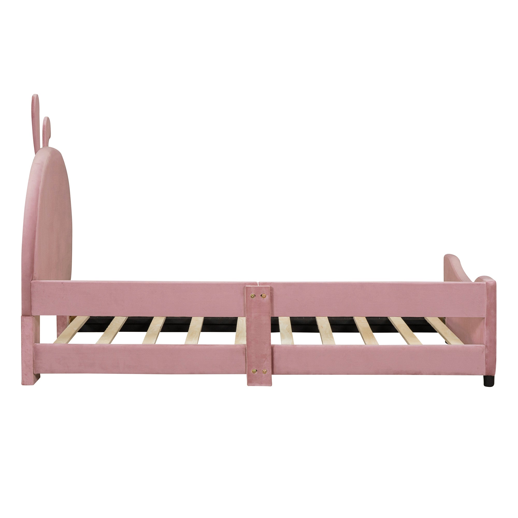 Twin Size Upholstered Daybed with Rabbit Ear Shaped Headboard - Pink