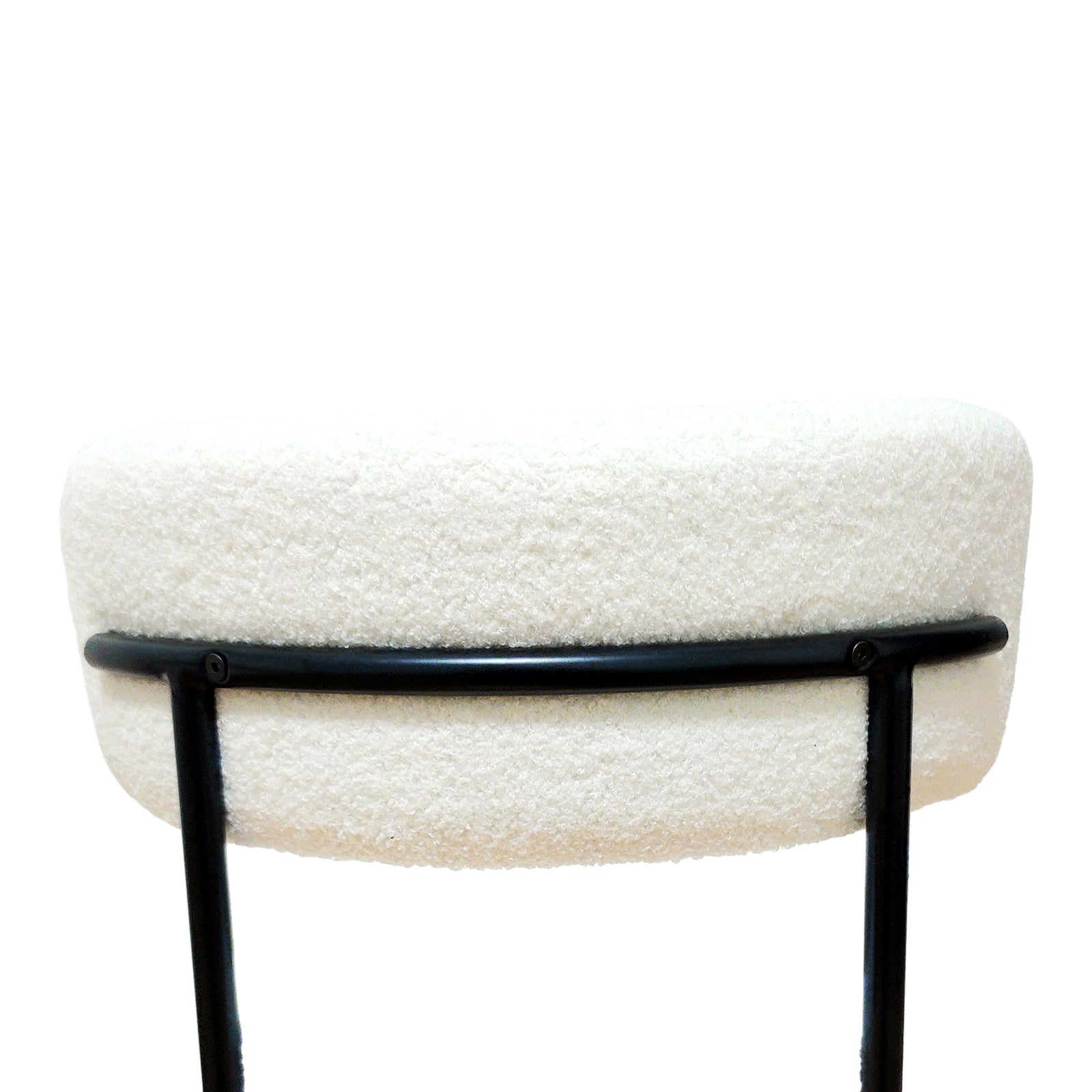 Set of 2 Dining Chairs, Mid-Century Modern, Curved Backrest Round Upholstered Boucle with Black Metal Legs