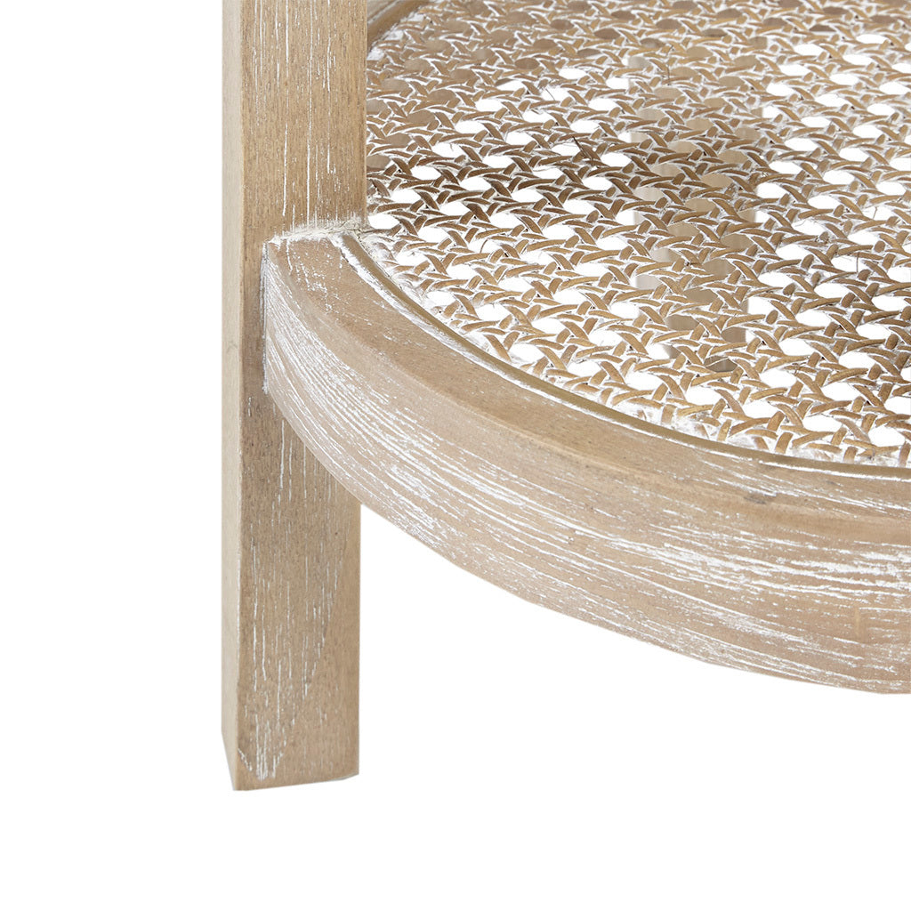 Rattan and Wood Round Accent Table