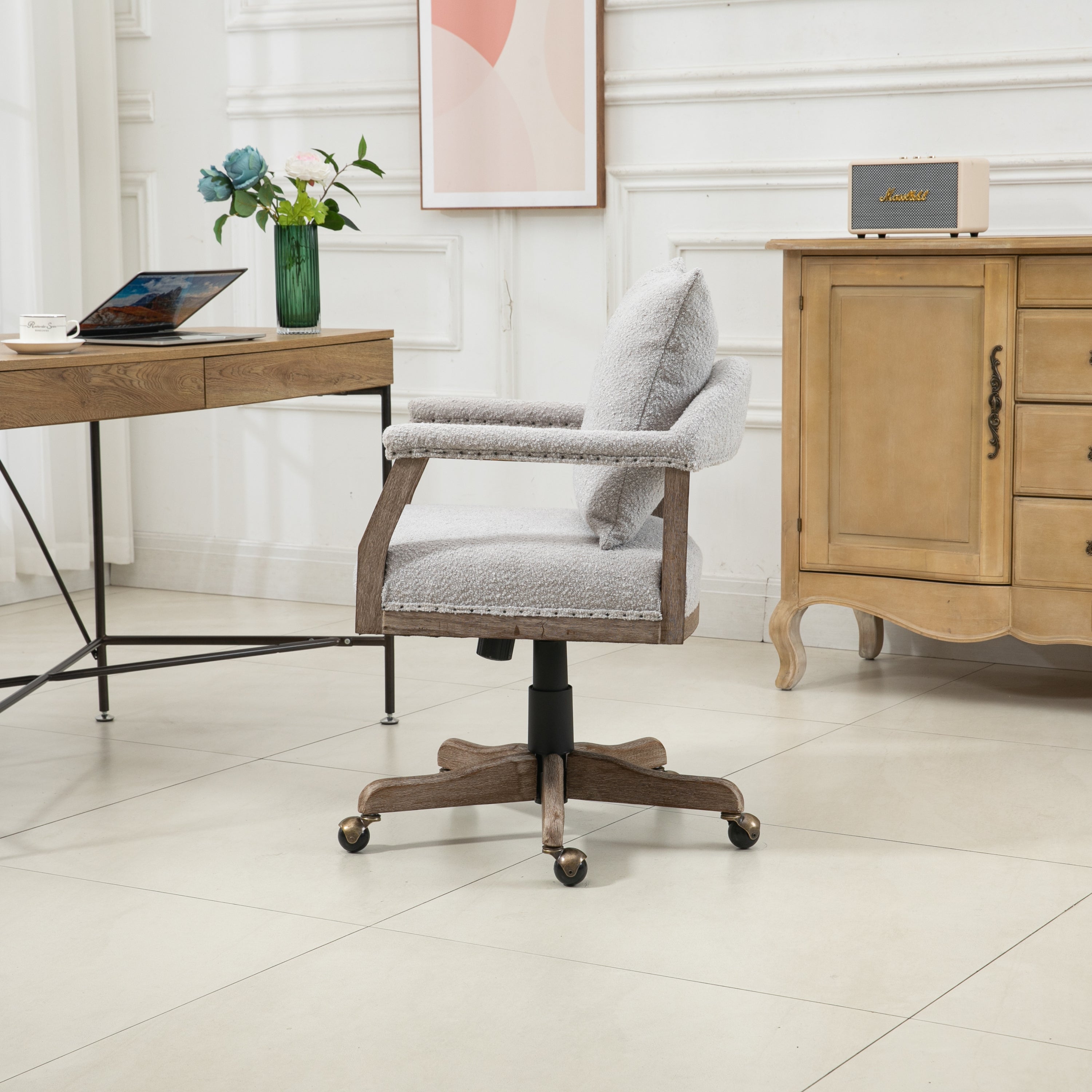 Office Chair Adjustable Swivel Chair Fabric Seat Home Study Chair - Light Gray
