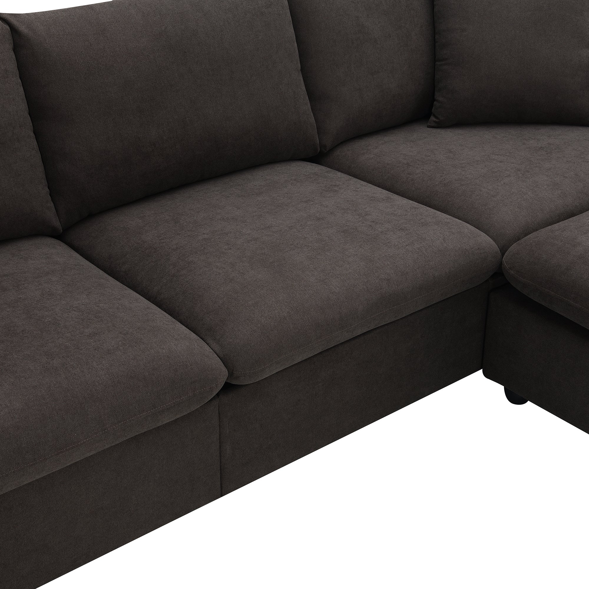 100.4x64.6" Modern Sectional Sofa, L-Shaped Couch Set With 2 Free Pillows, 4-Seat Polyester Fabric Couch Set With Convertible Ottoman - Dark Brown