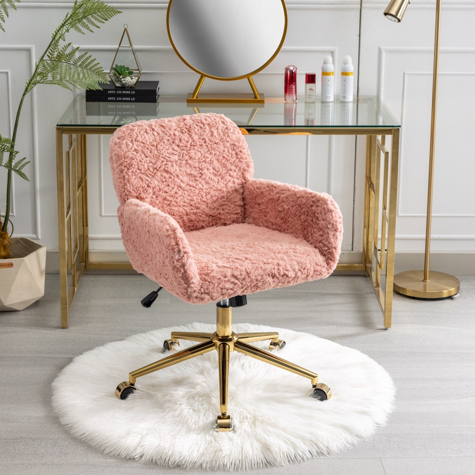 Office Chair with Golden Metal Base - Pink