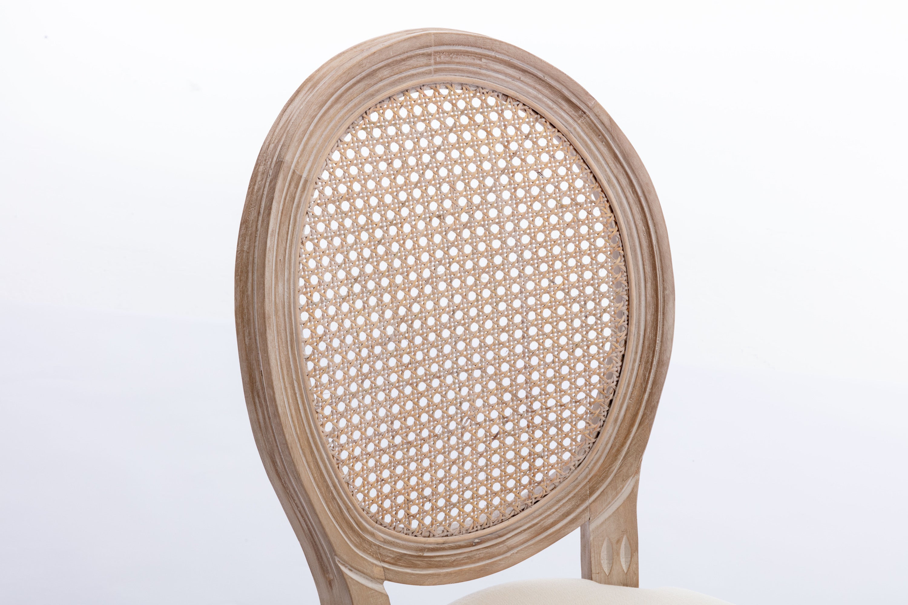 French Style Antique Painting Linen Fabric Rattan Back Dining Chair (Set of 2) - Cream