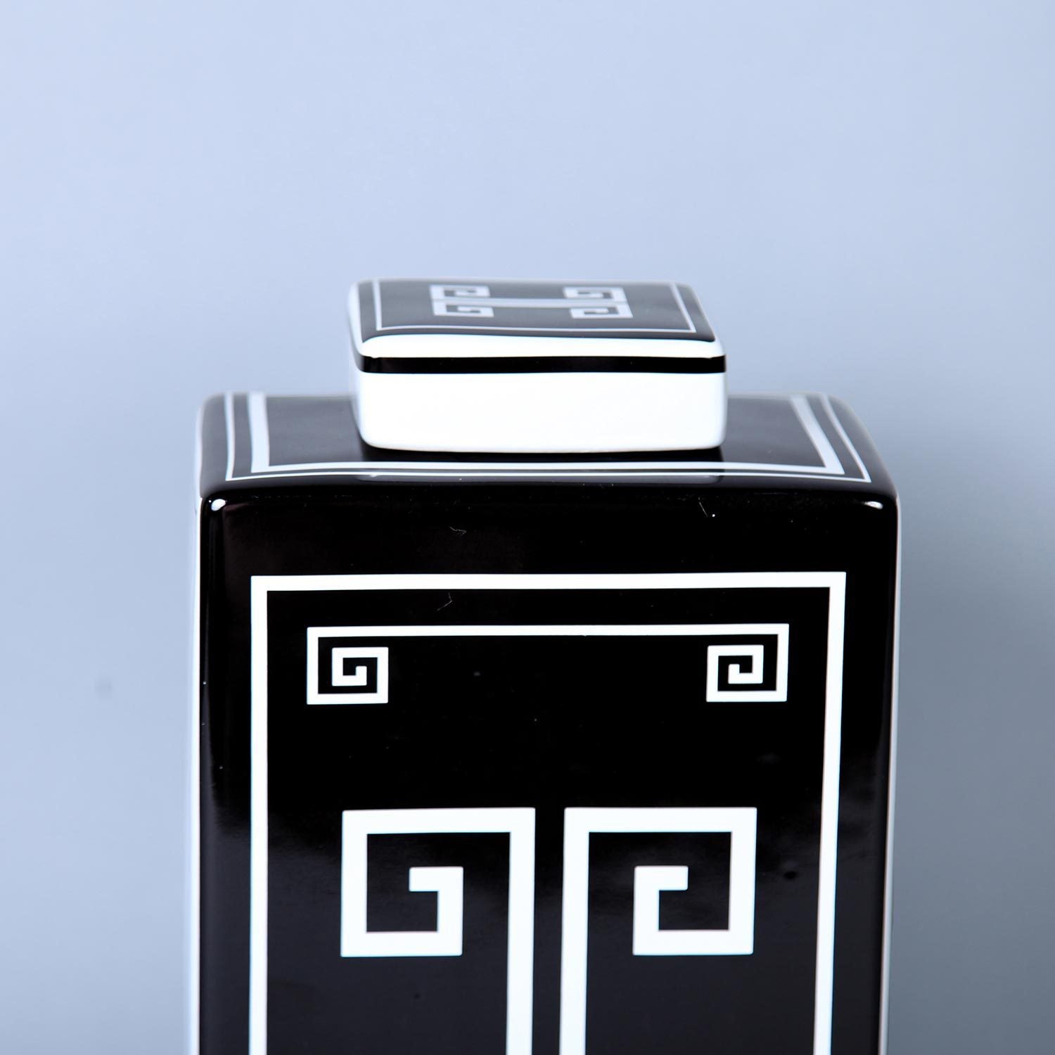 12"H Ceramic Decorative Jar with Black and White Geometric Design