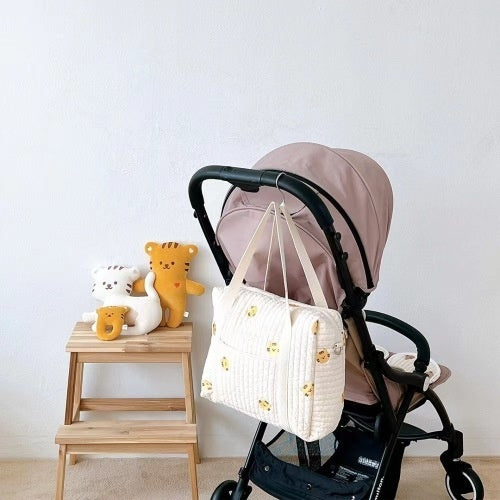 Zipper Embroidered Cotton Mummy Bag Baby Stroller Pouch