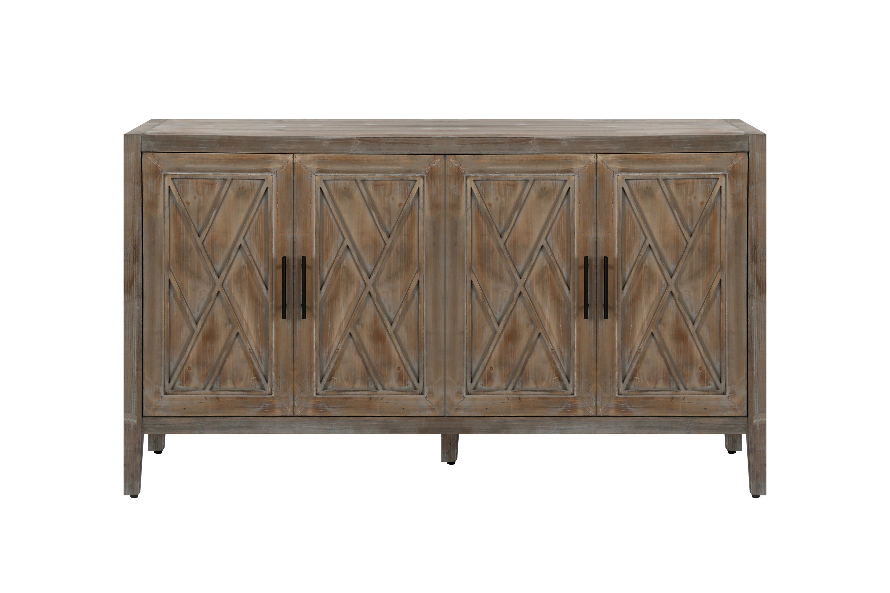 4 Door Wooden Twill Sideboard American Country Vintage Old Living Room Dining Room Hallway Entryway Cabinet - Antique Brown
